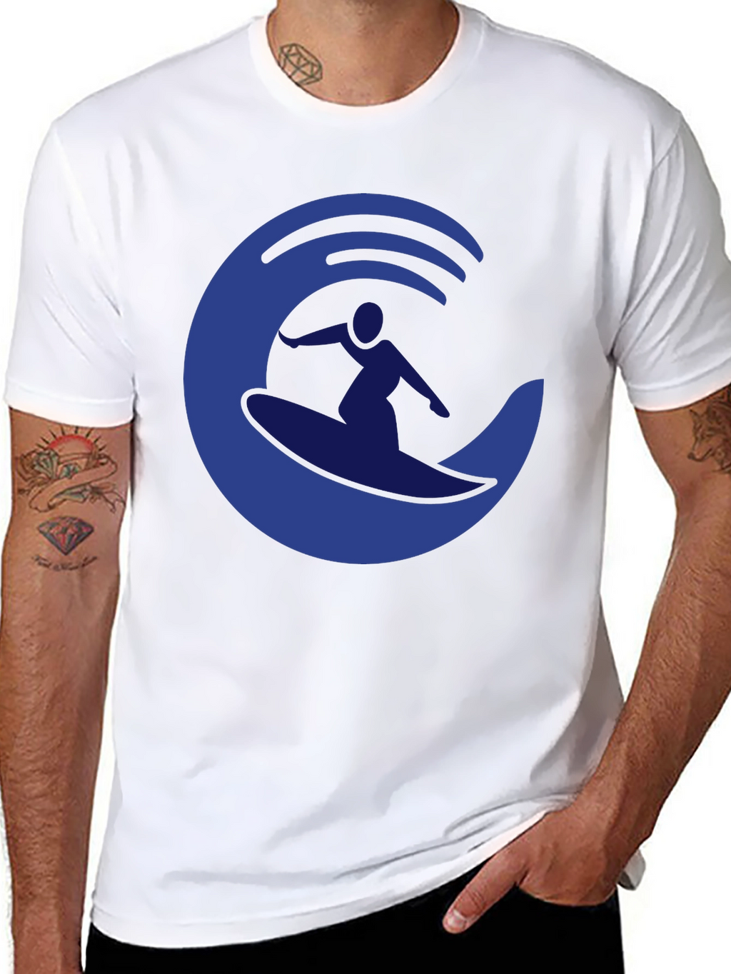 Surfer Wave Graphic Tee - Casual Black T-Shirt