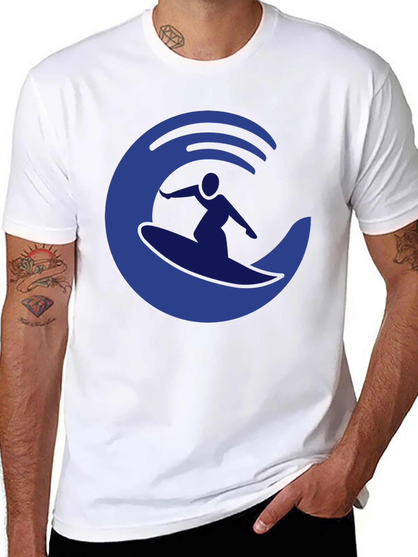 Surfer Wave Graphic Tee - Casual Black T-Shirt