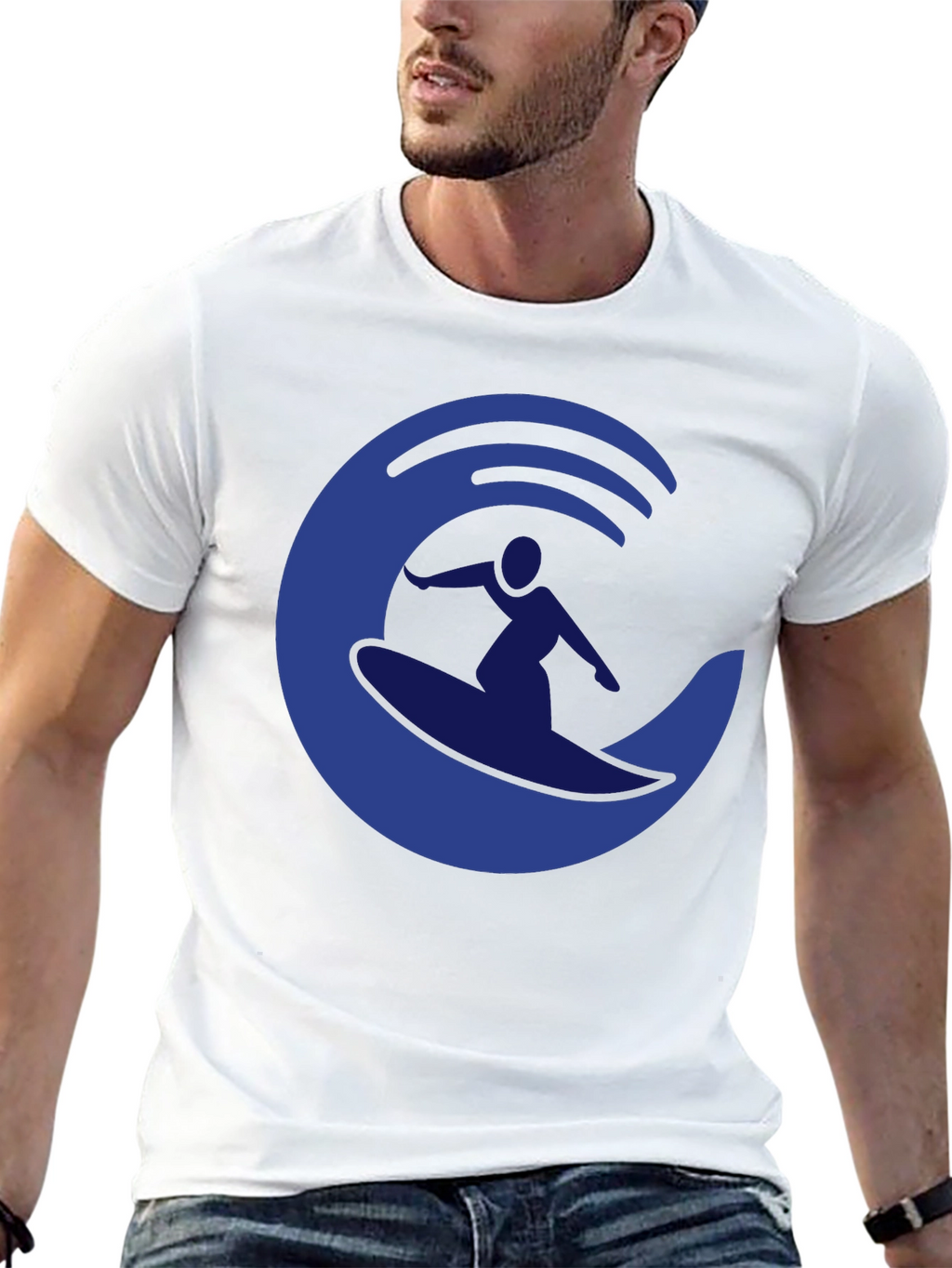 Surfer Wave Graphic Tee - Casual Black T-Shirt