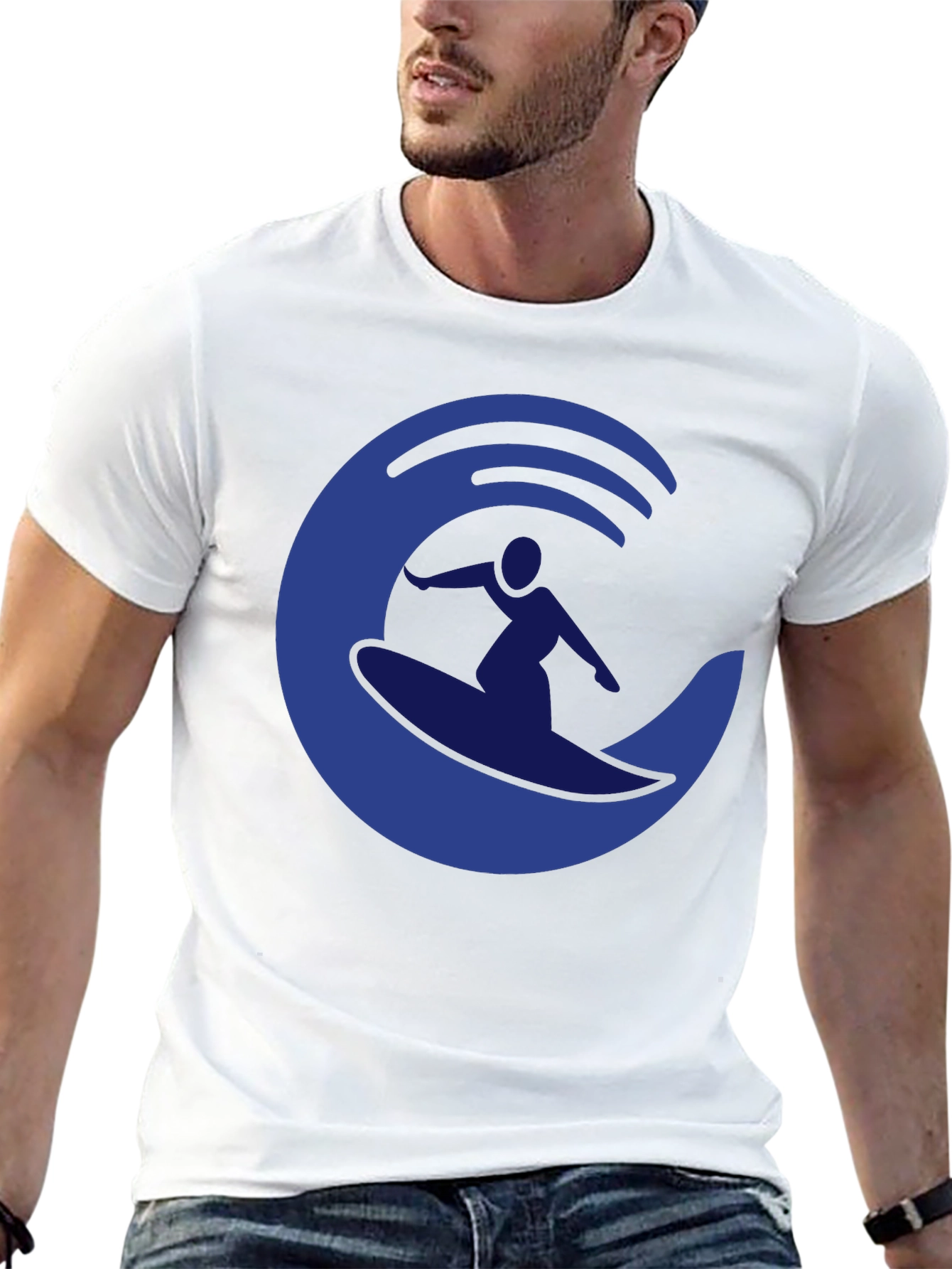 Surfer Wave Graphic Tee - Casual Black T-Shirt