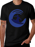 Surfer Wave Graphic Tee - Casual Black T-Shirt