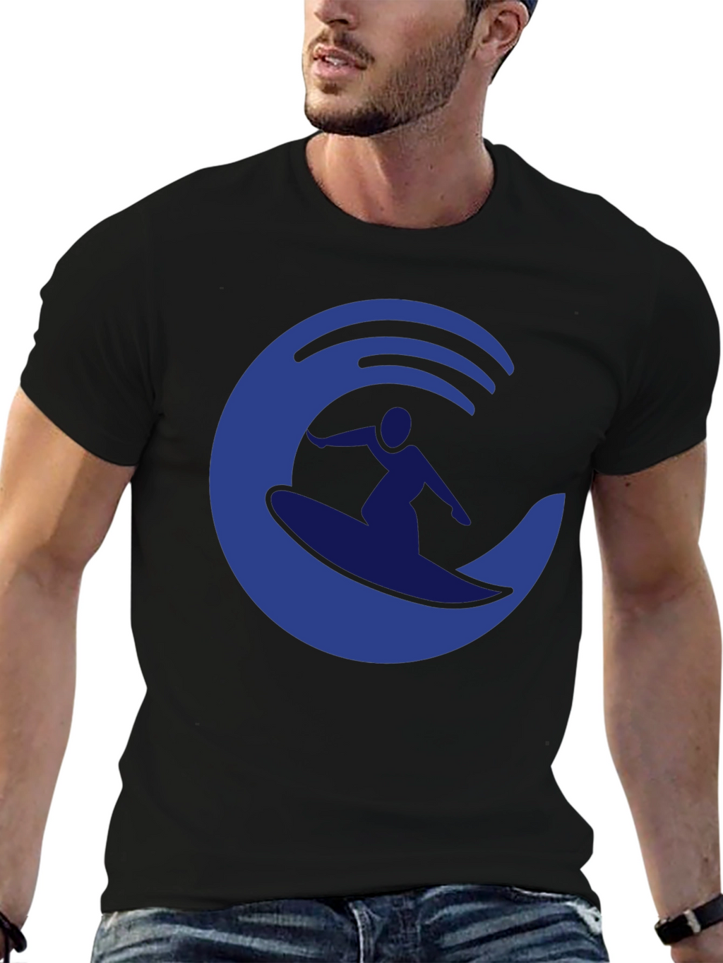 Surfer Wave Graphic Tee - Casual Black T-Shirt