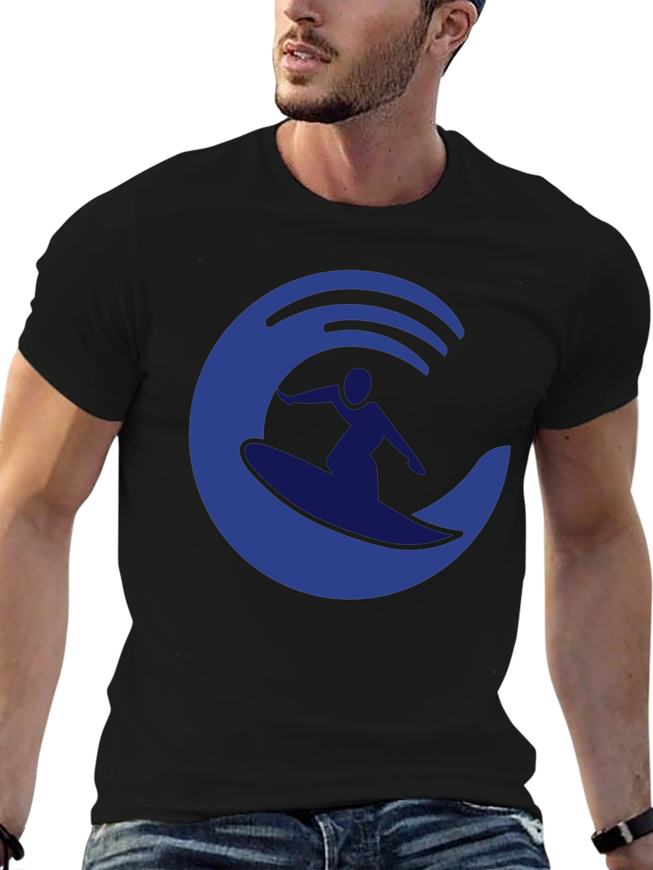 Surfer Wave Graphic Tee - Casual Black T-Shirt