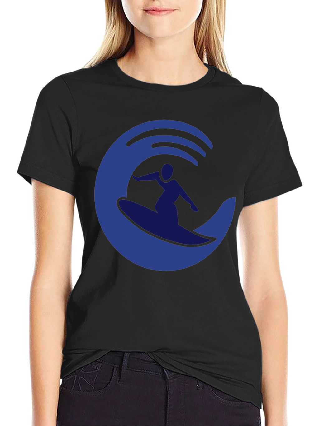 Surfer Wave Graphic Tee - Casual Black T-Shirt