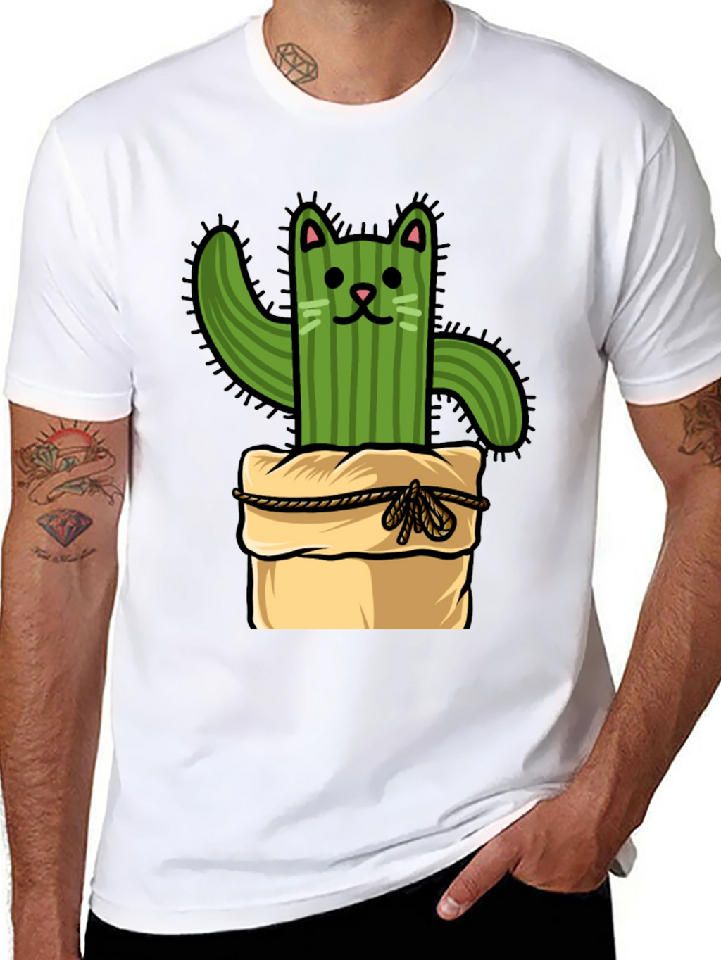 Cactus Cat T-Shirt - Whimsical Graphic Tee
