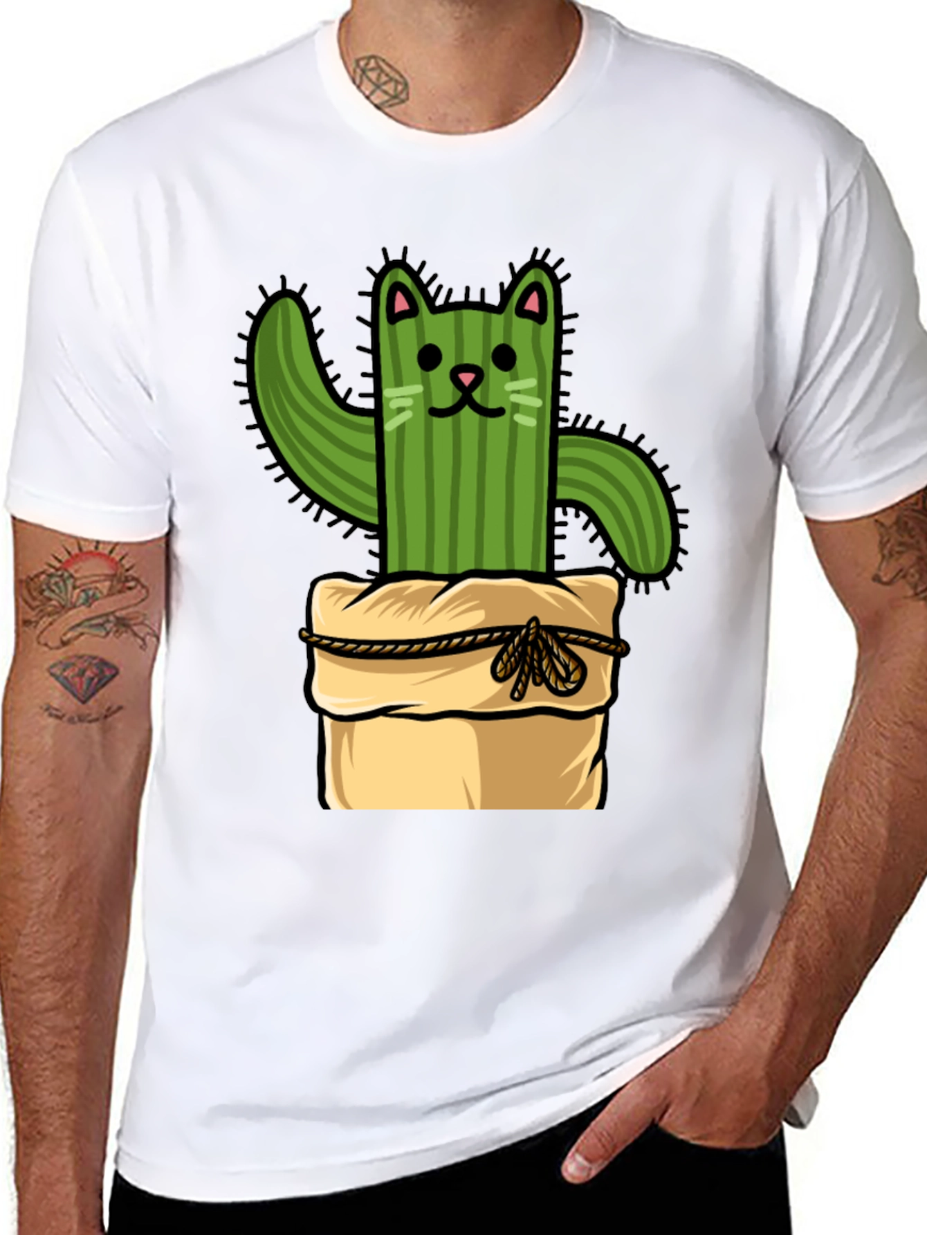 Cactus Cat T-Shirt - Whimsical Graphic Tee