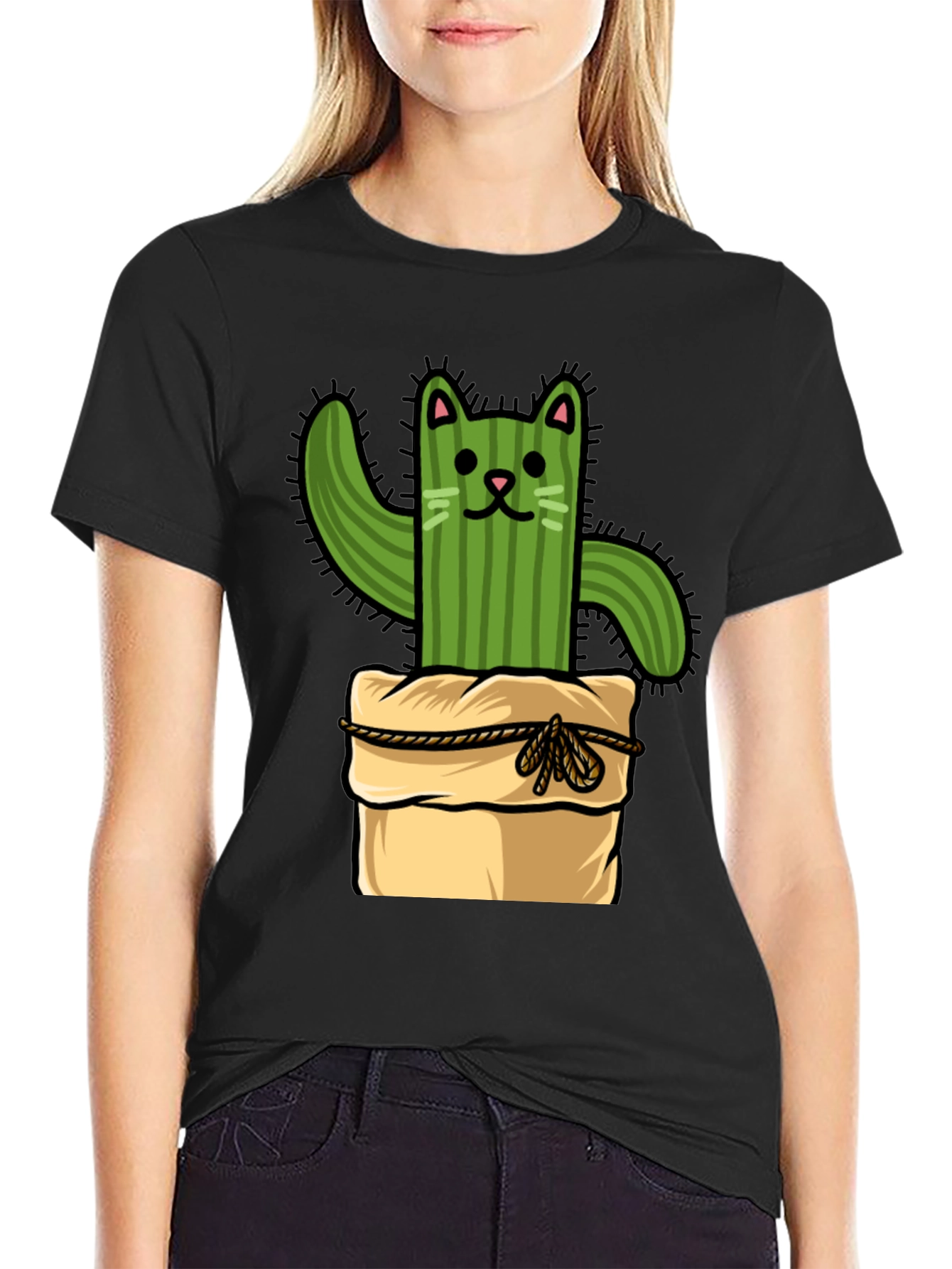 Cactus Cat T-Shirt - Whimsical Graphic Tee
