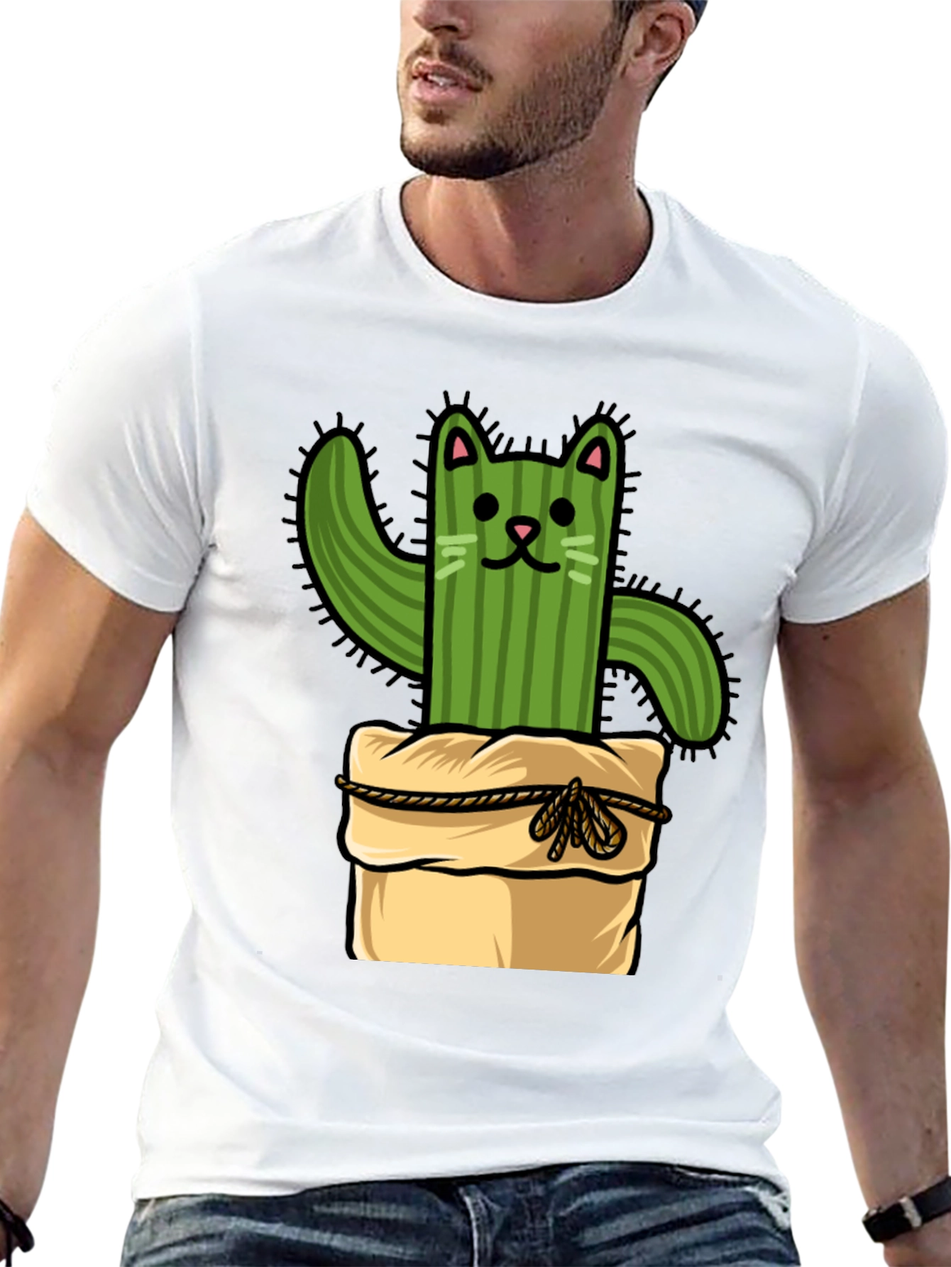 Cactus Cat T-Shirt - Whimsical Graphic Tee