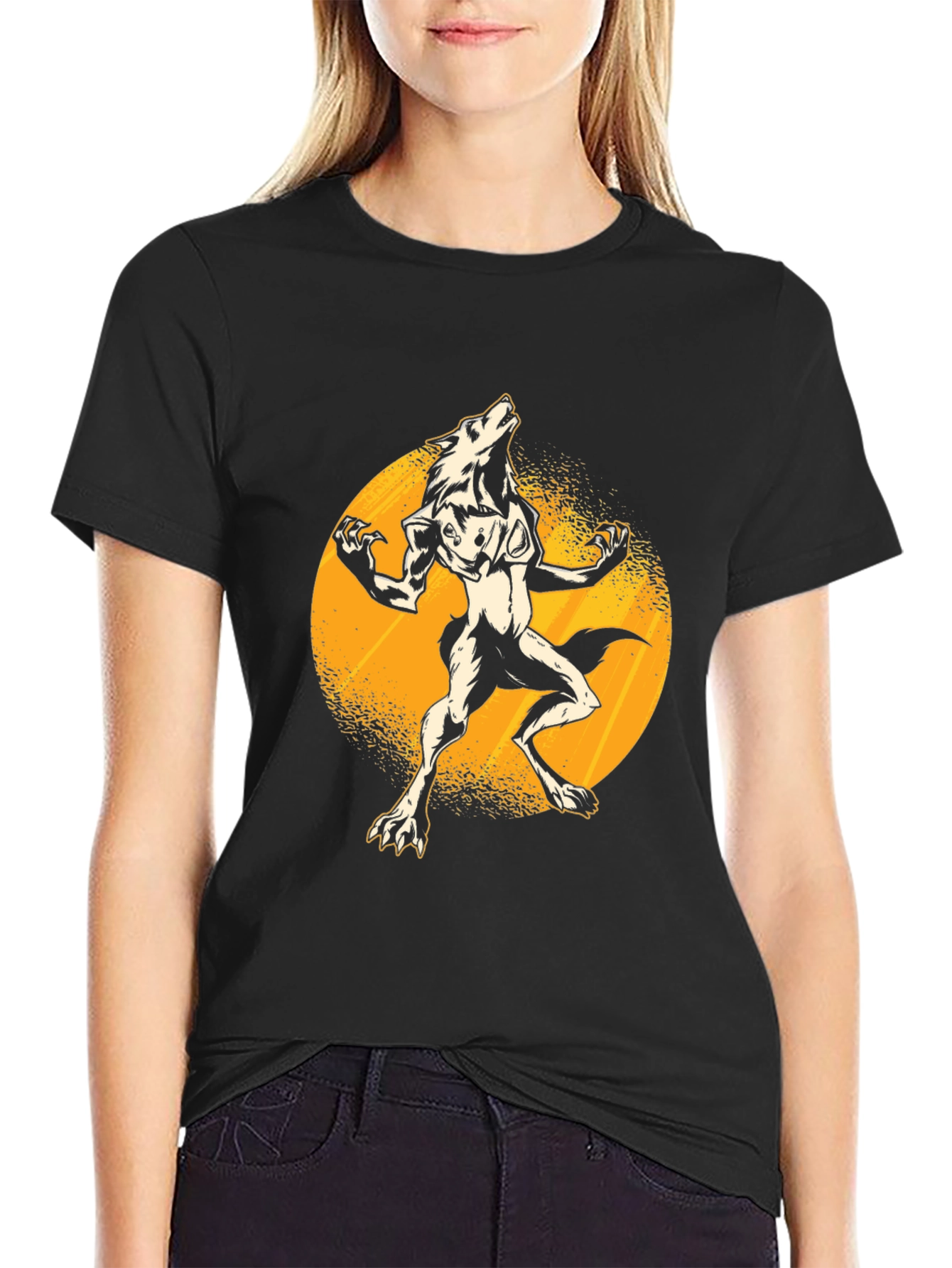 Werewolf Moon Graphic Tee - Black Cotton T-Shirt