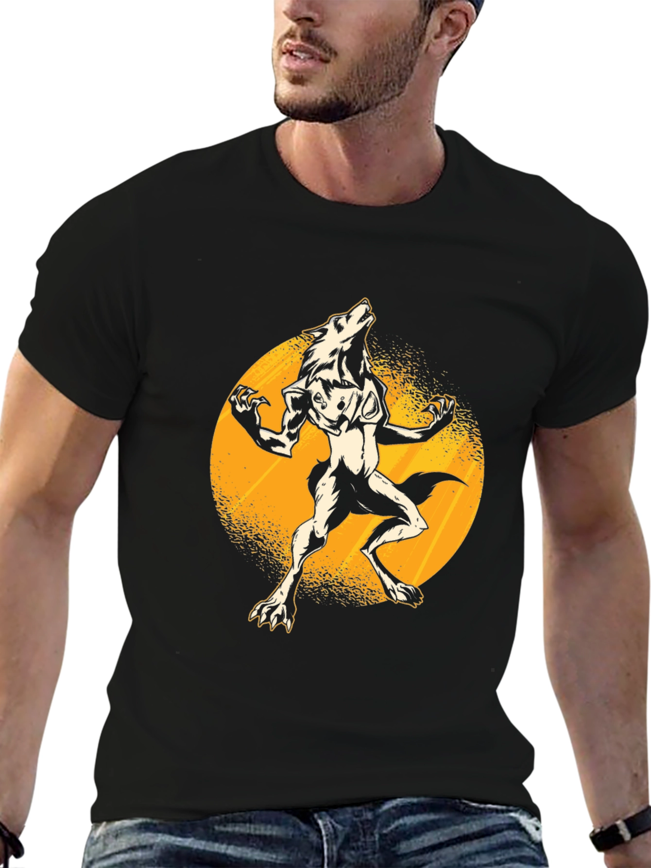 Werewolf Moon Graphic Tee - Black Cotton T-Shirt