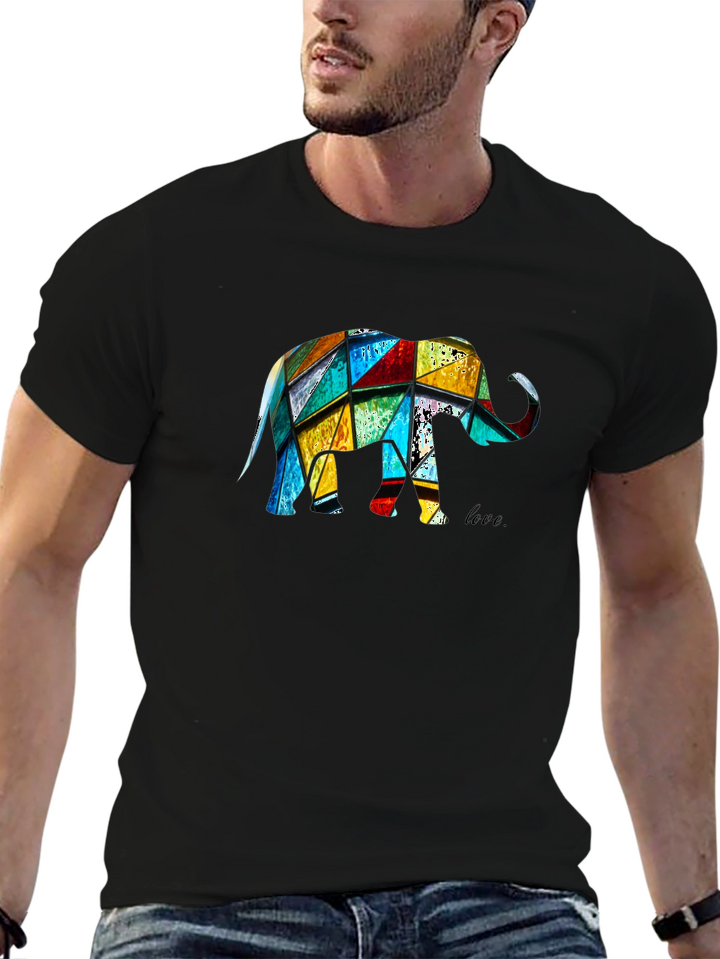 Geometric Elephant Graphic Black T-Shirt