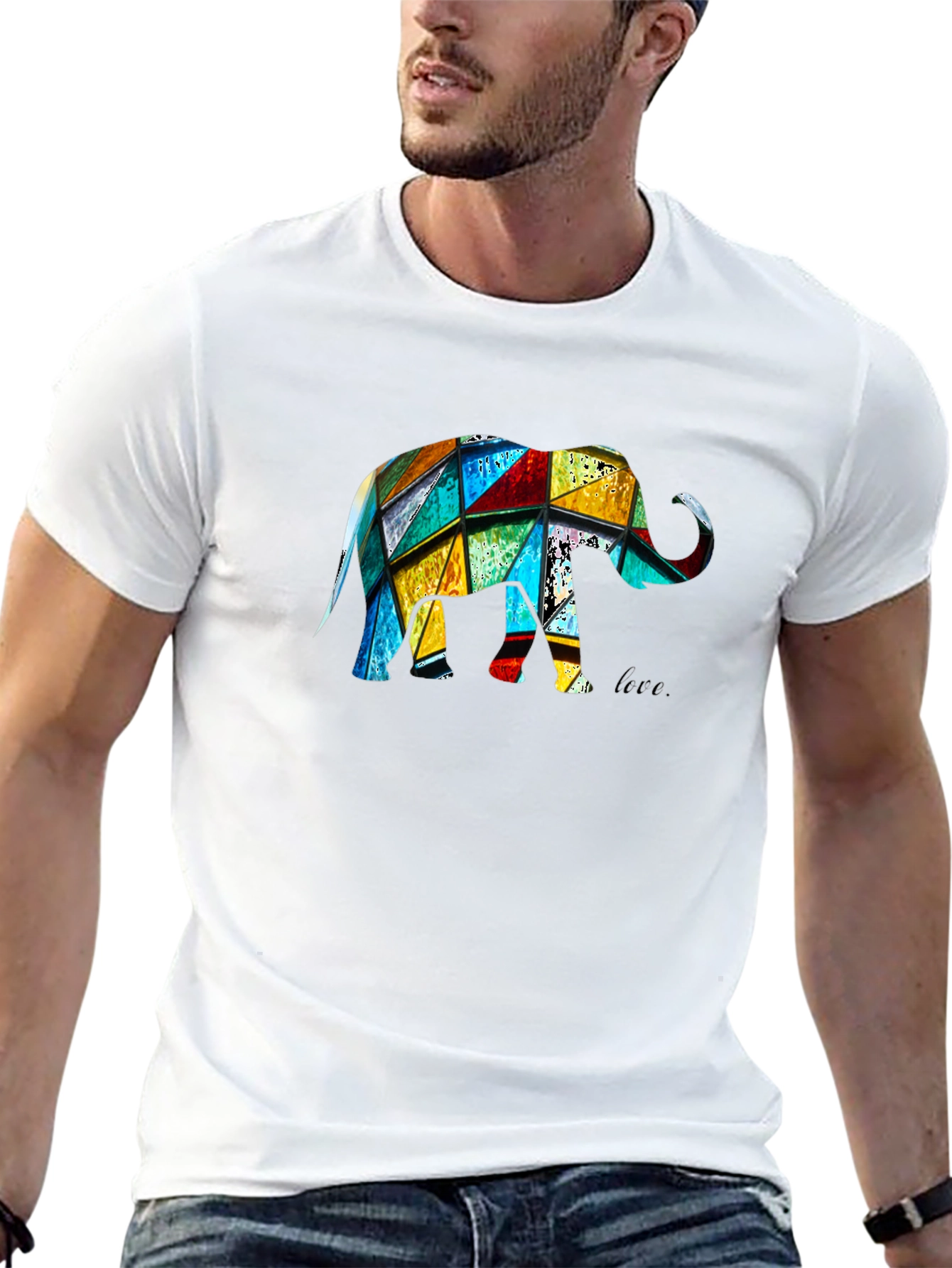 Geometric Elephant Graphic Black T-Shirt