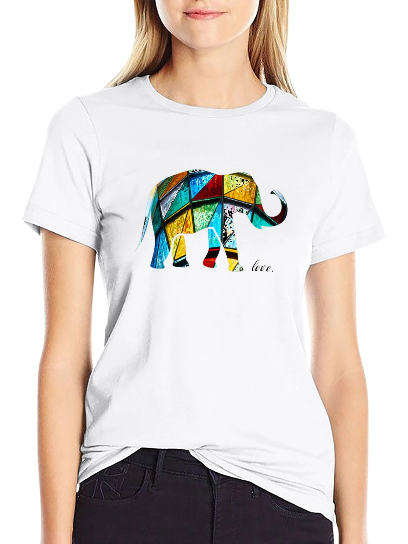 Geometric Elephant Graphic Black T-Shirt