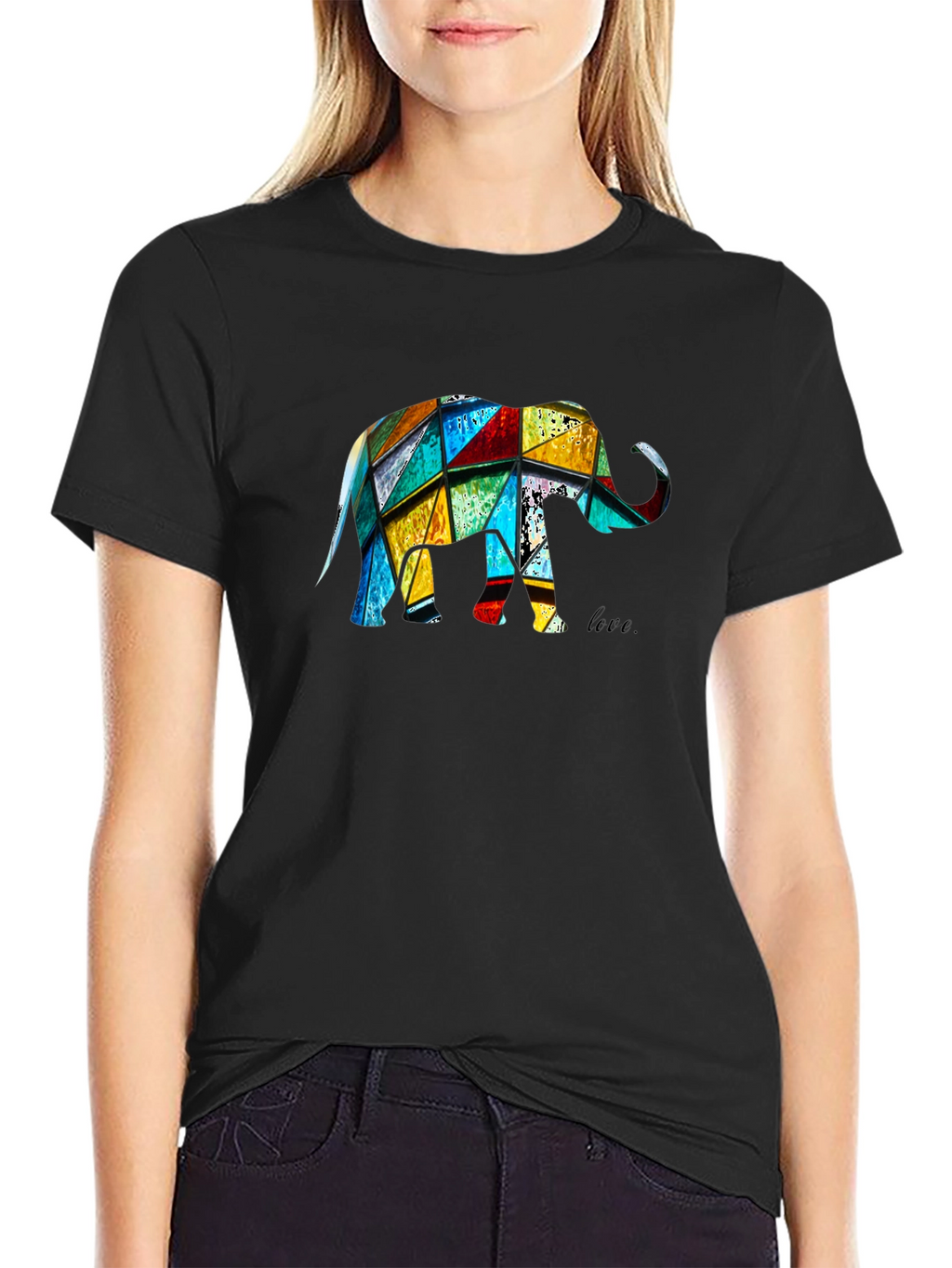 Geometric Elephant Graphic Black T-Shirt