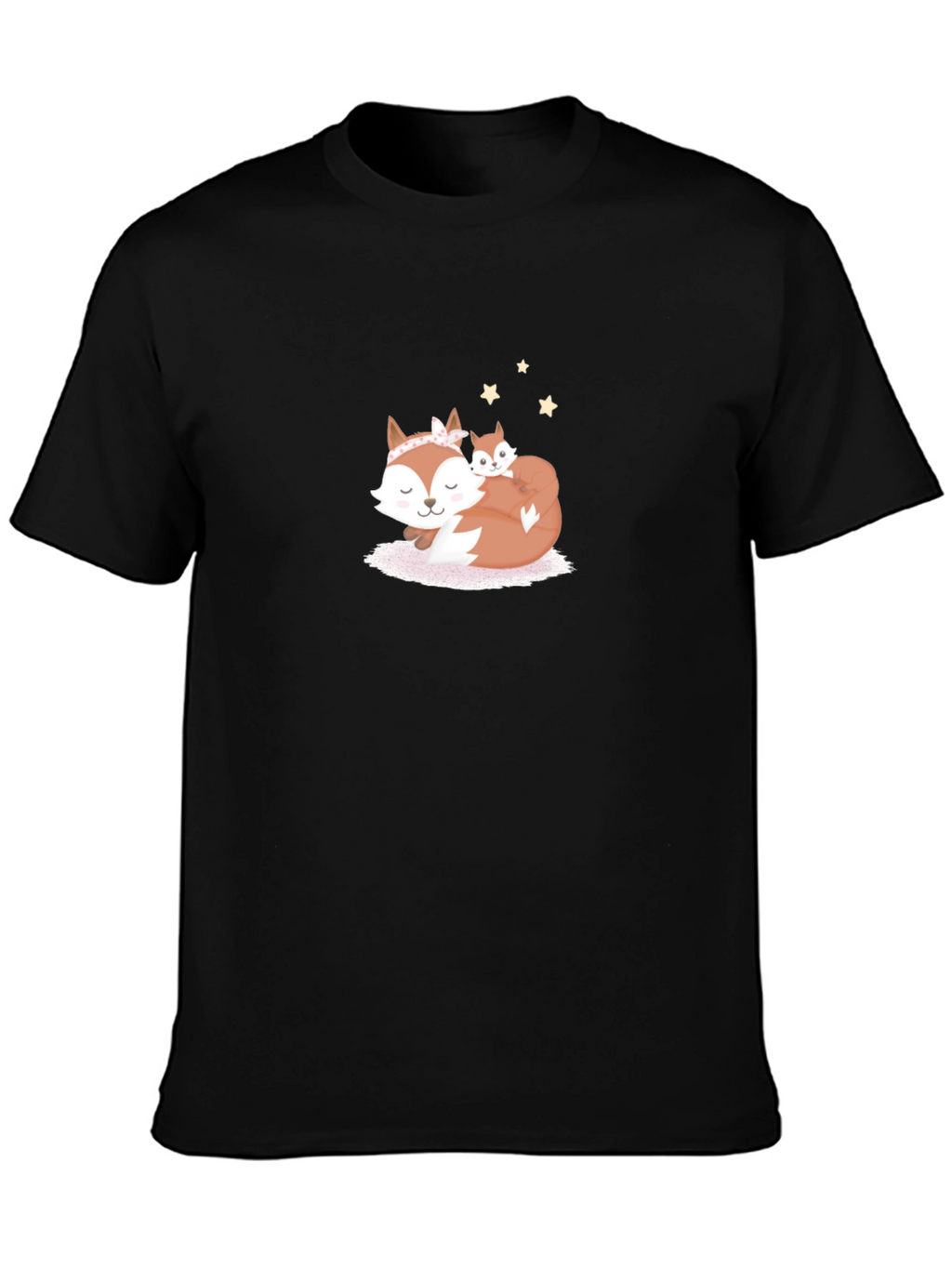 Cute Fox Mom & Baby Black T-Shirt