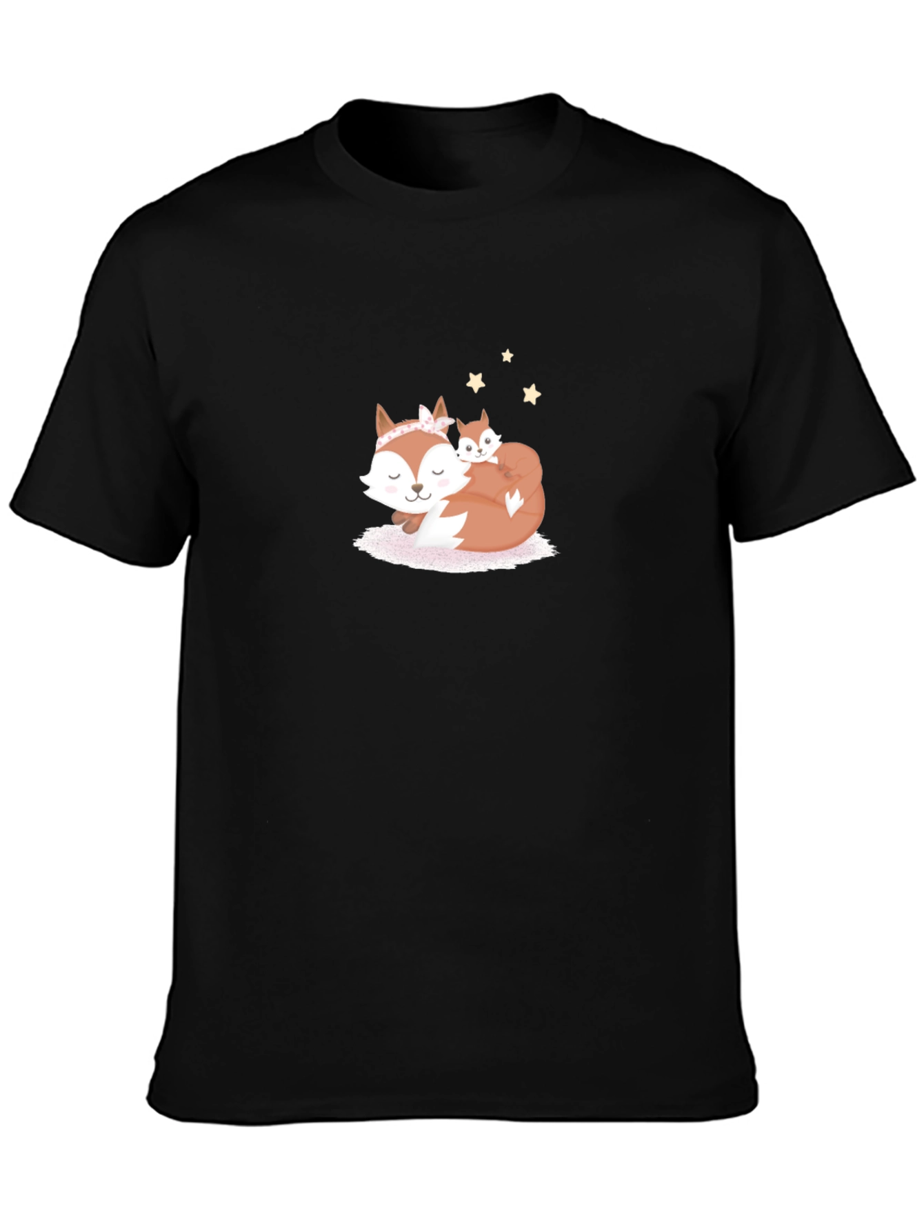 Cute Fox Mom & Baby Black T-Shirt