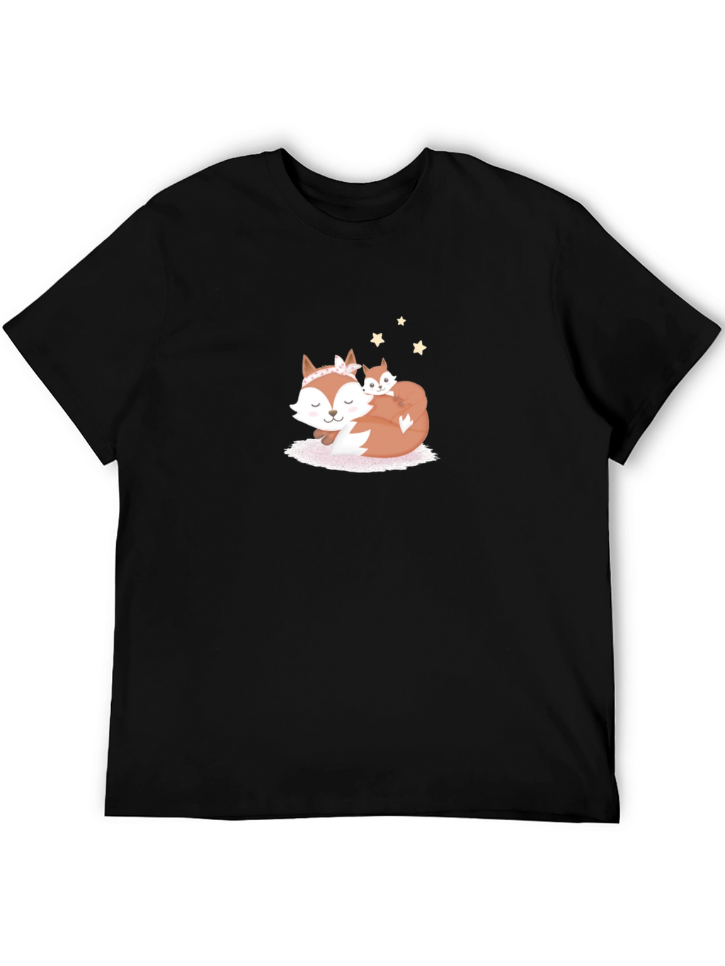 Cute Fox Mom & Baby Black T-Shirt