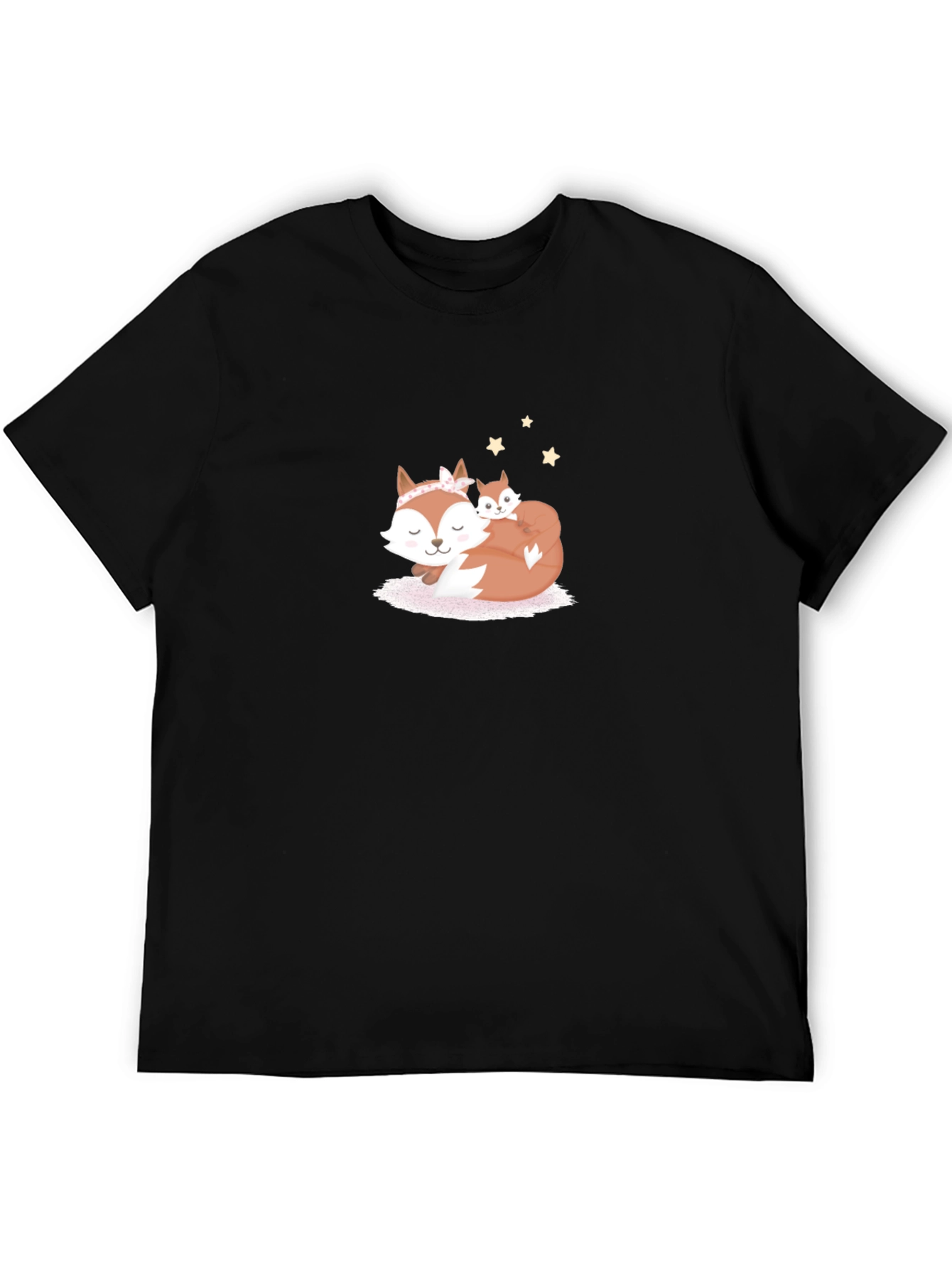 Cute Fox Mom & Baby Black T-Shirt