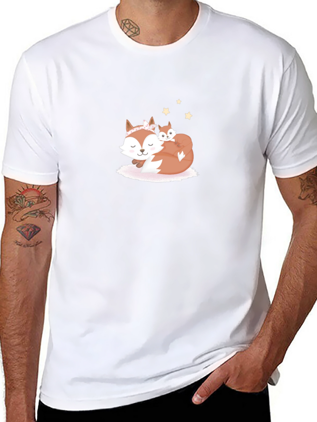Cute Fox Mom & Baby Black T-Shirt