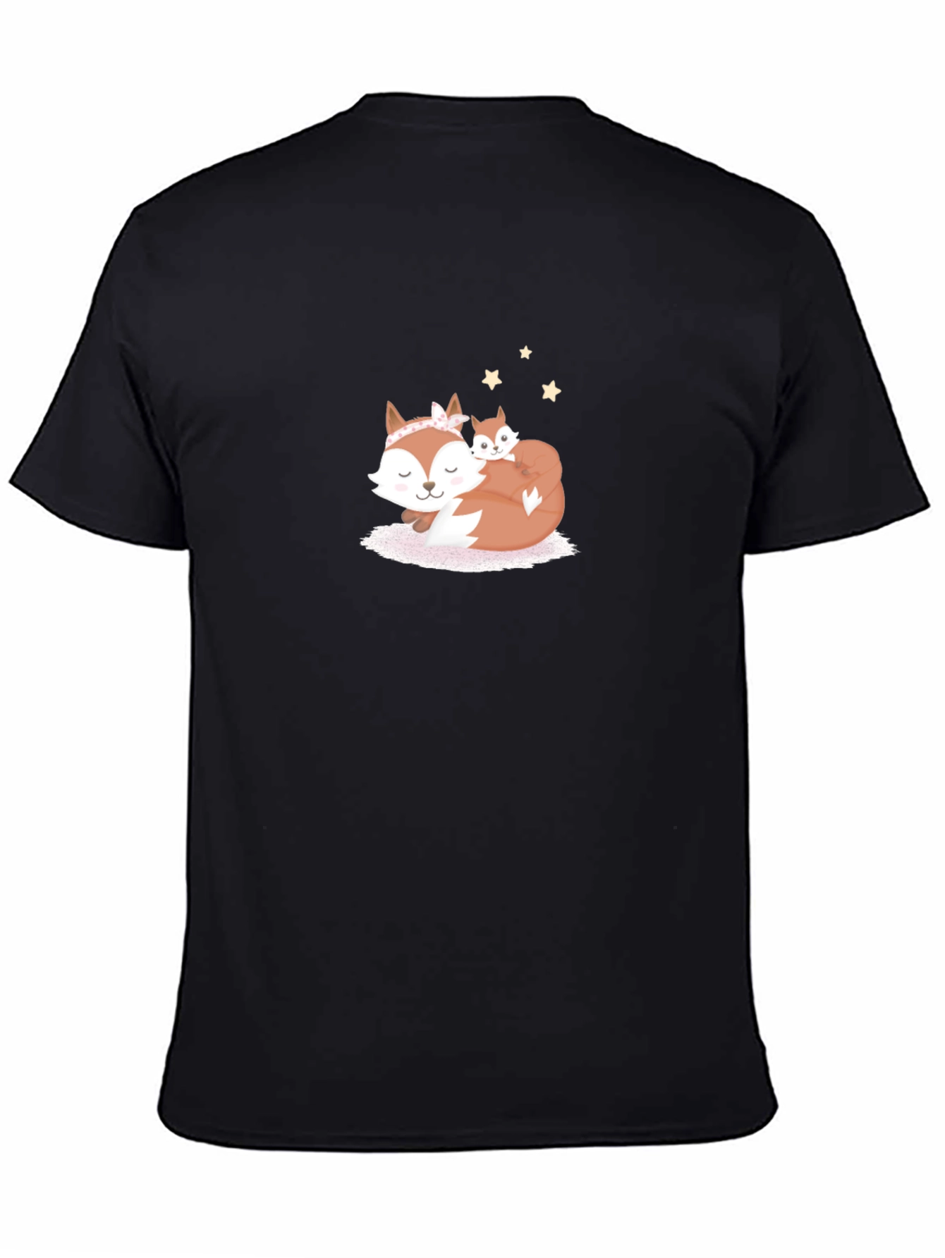 Cute Fox Mom & Baby Black T-Shirt