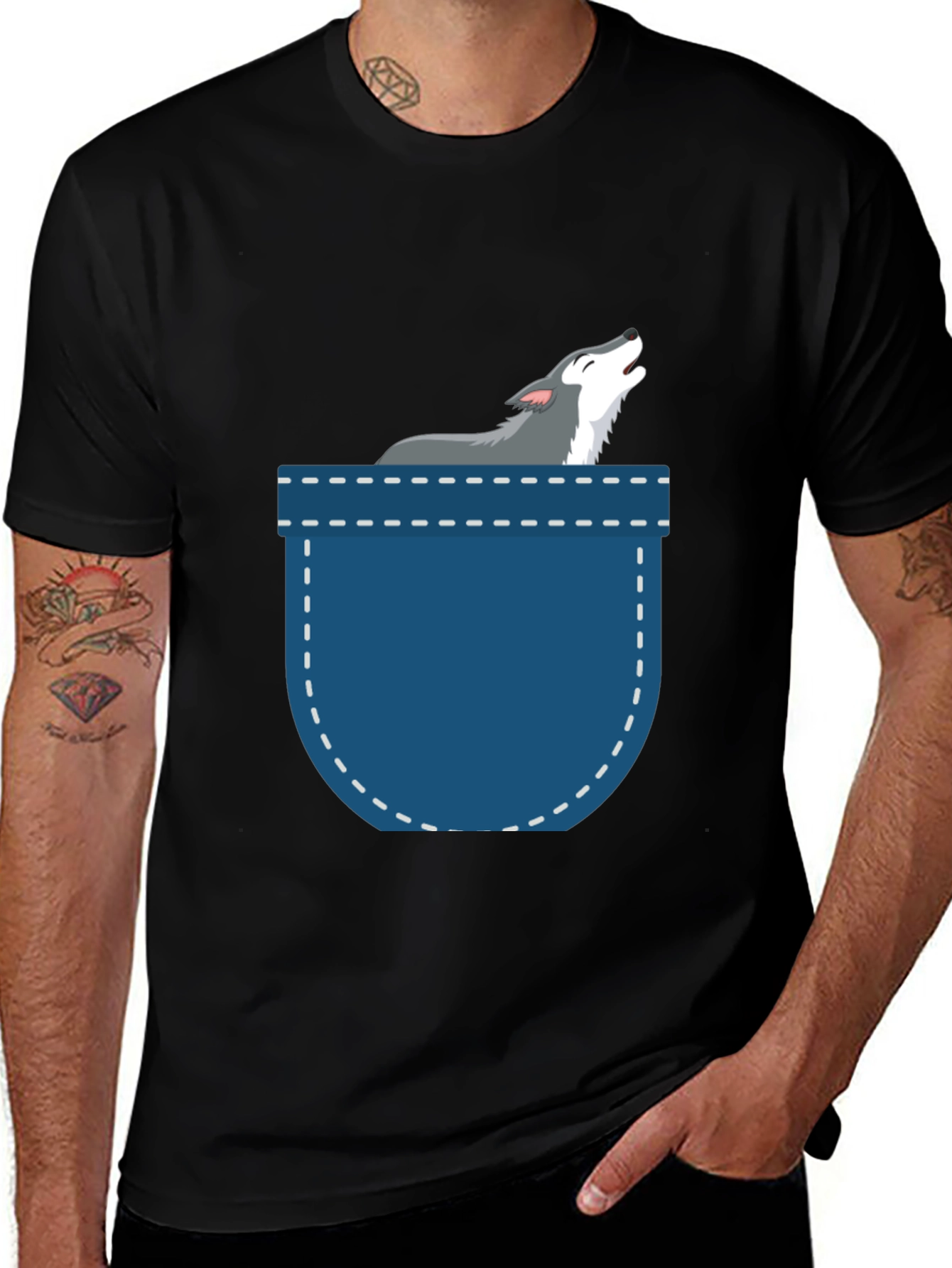 Wolf Pocket Graphic Tee - Black Casual Shirt