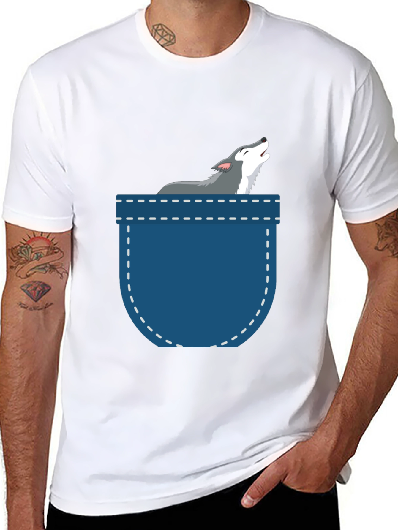 Wolf Pocket Graphic Tee - Black Casual Shirt