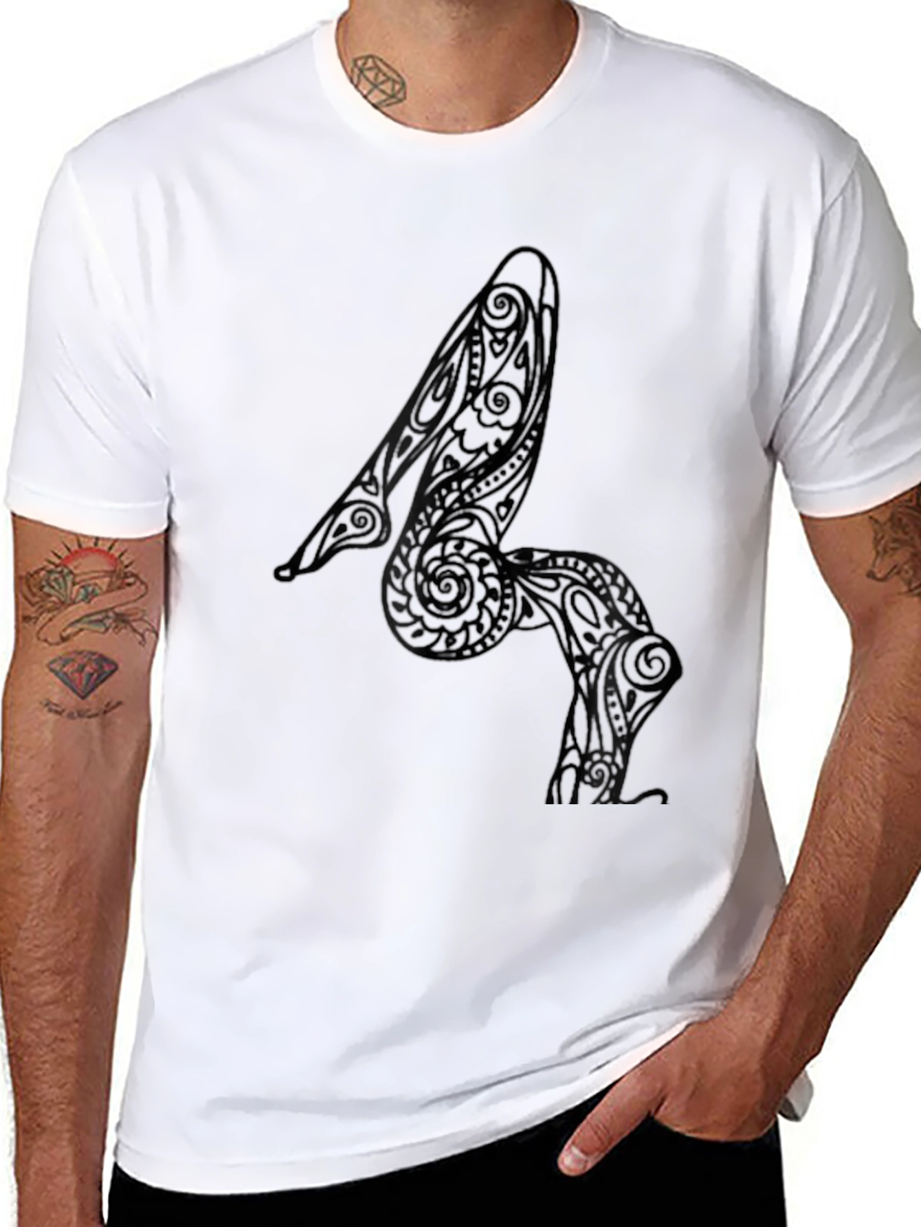 Tribal Heel Art Mens Black T-Shirt
