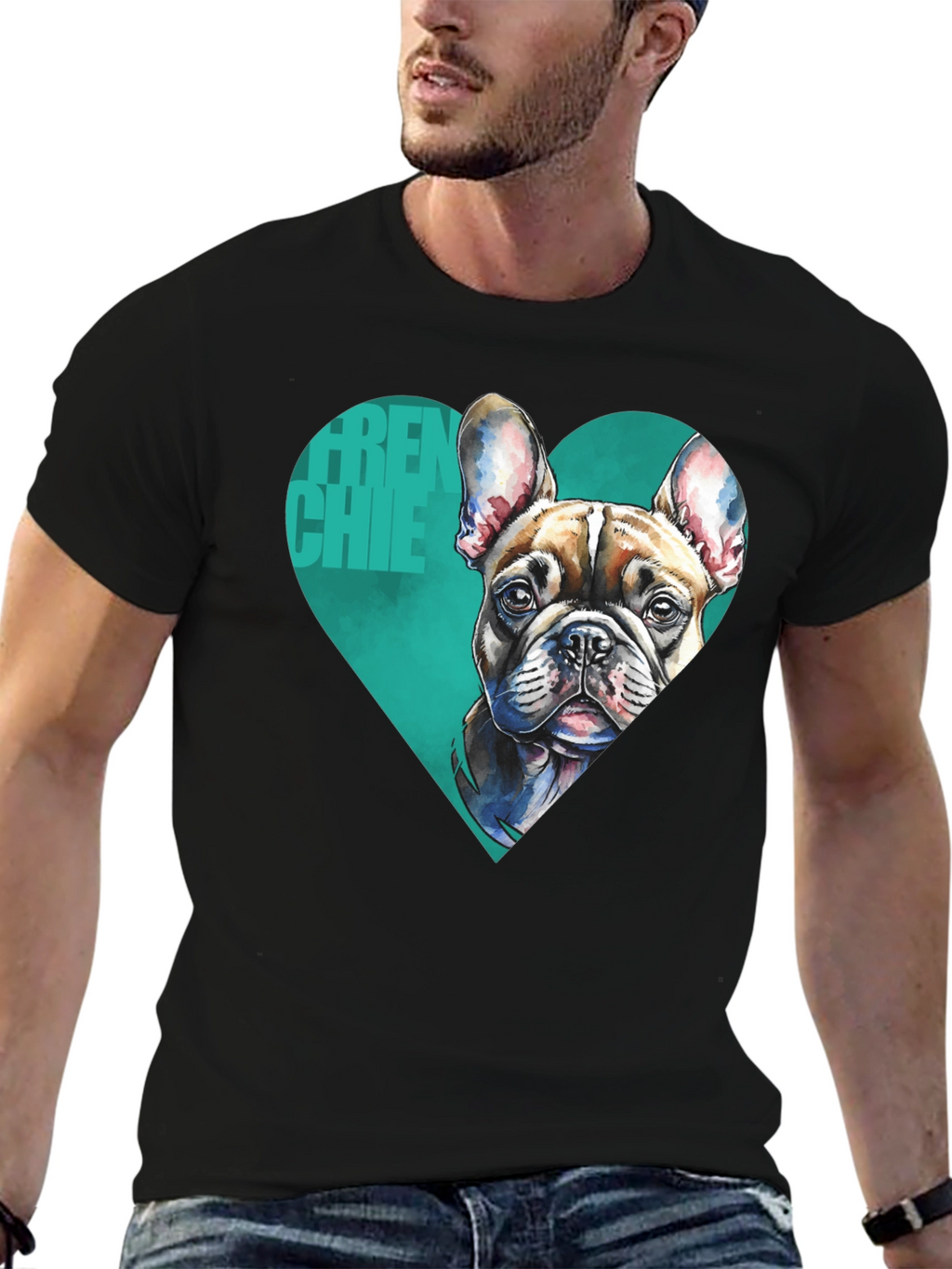 Frenchie Love Mens Black Graphic Tee