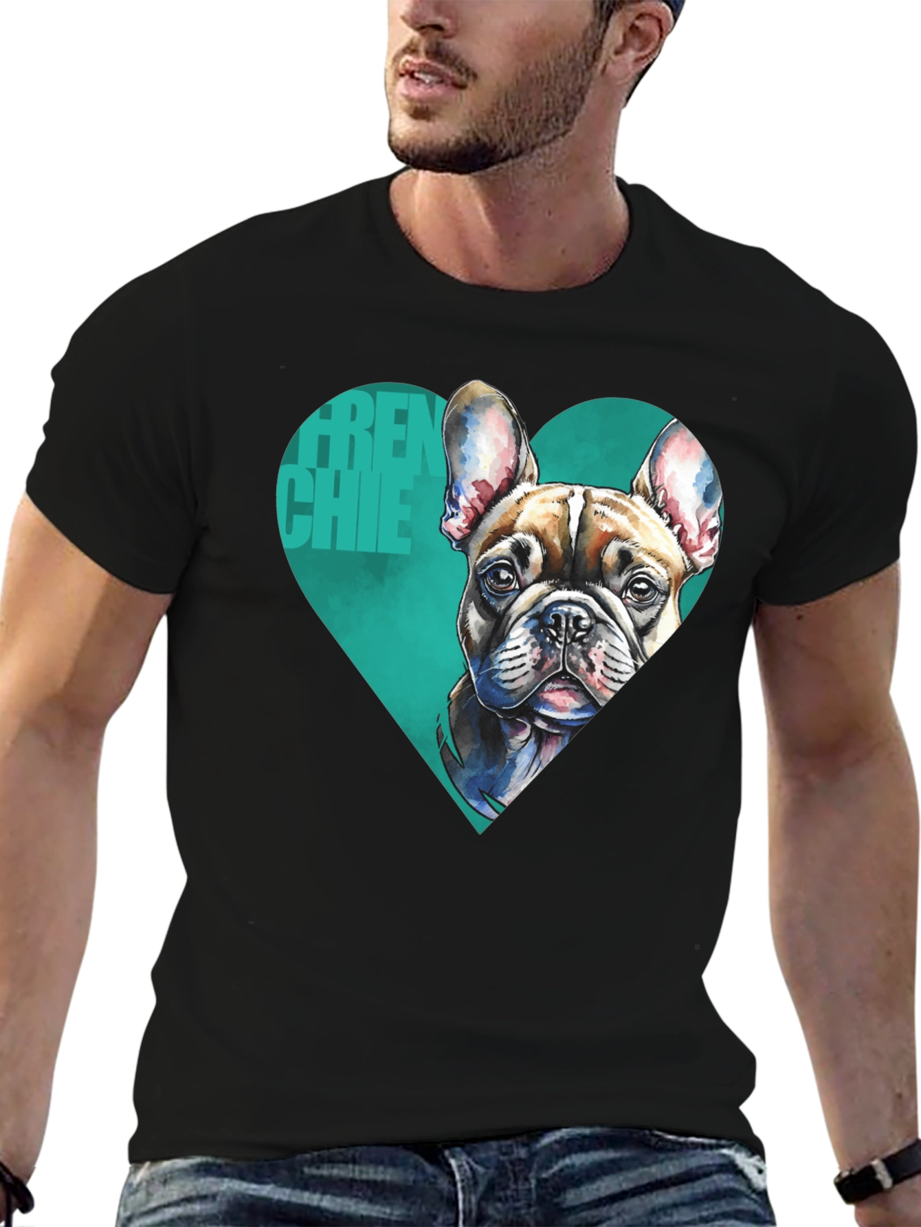 Frenchie Love Mens Black Graphic Tee