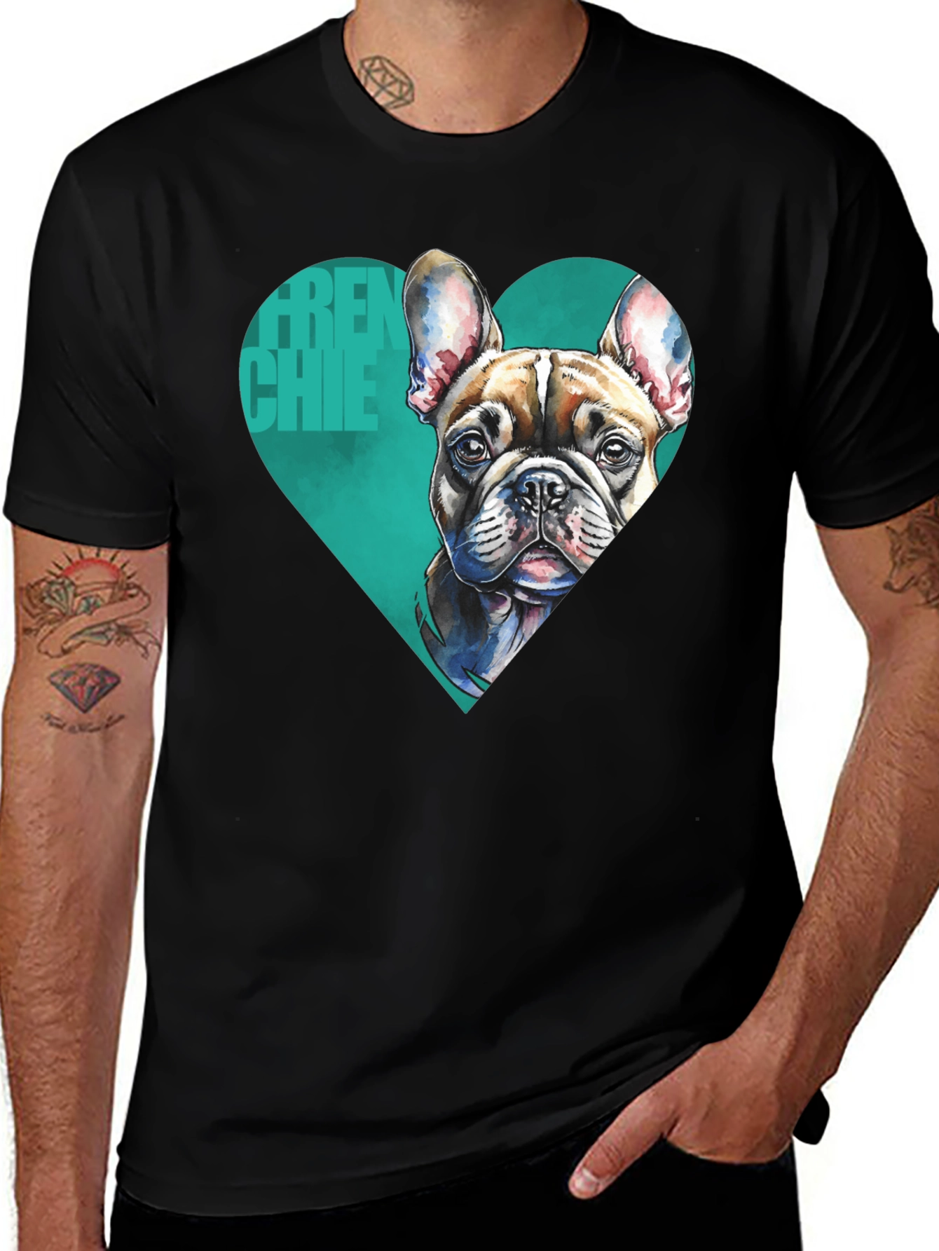 Frenchie Love Mens Black Graphic Tee