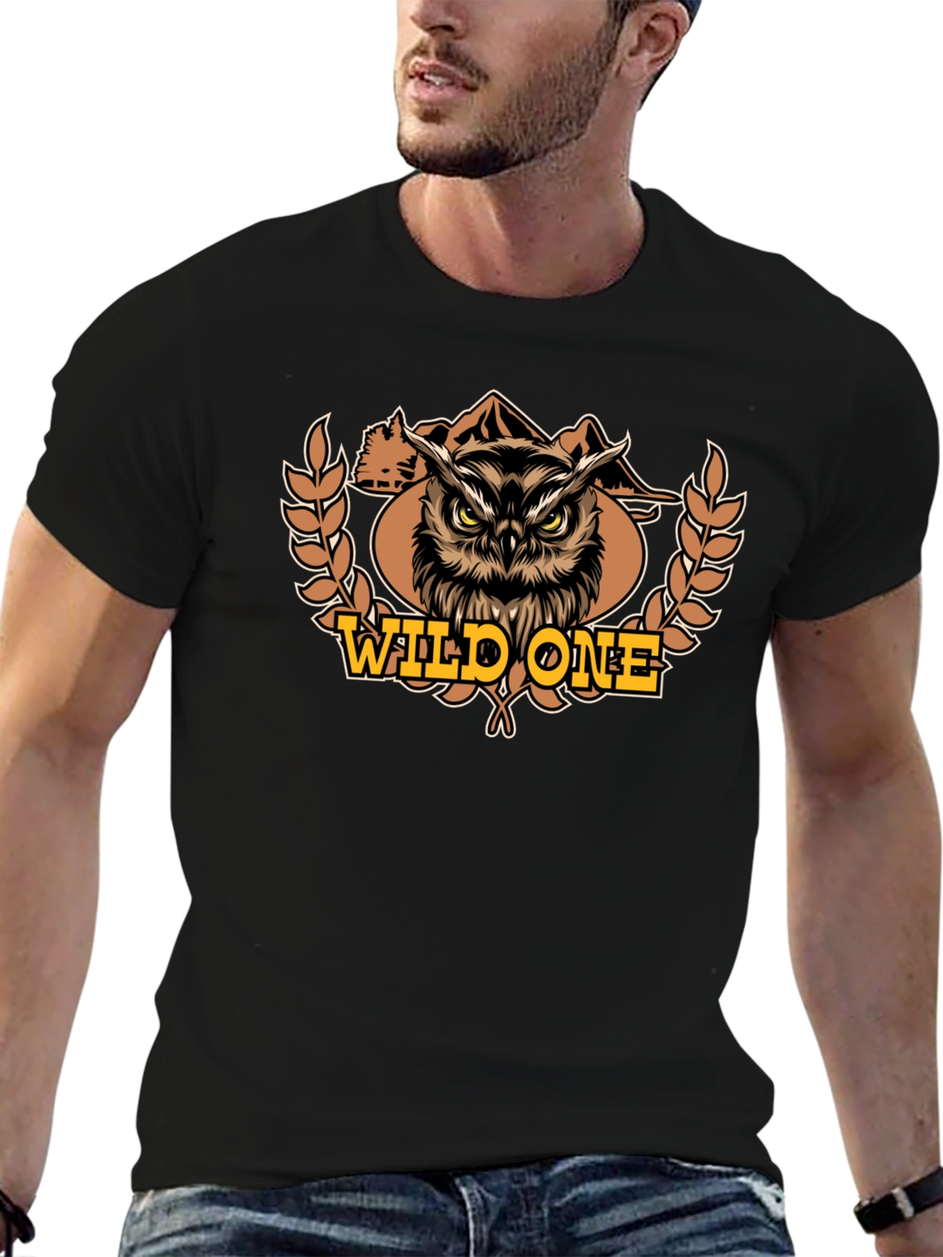 Wild One Owl Graphic Tee - Black Cotton T-Shirt
