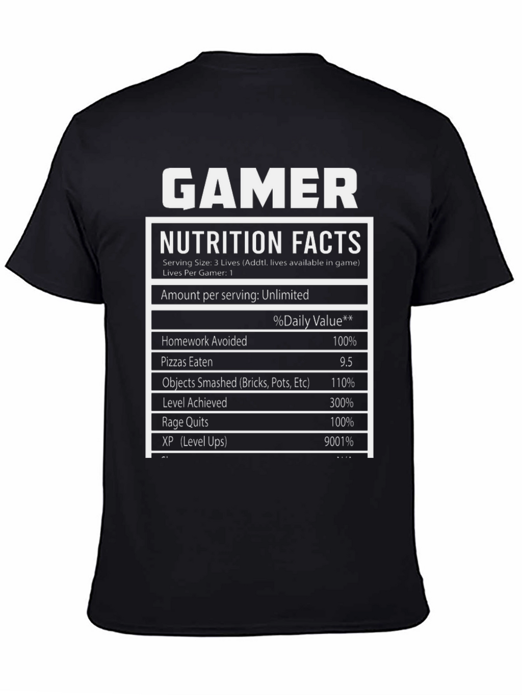 Gamer Nutrition Facts T-Shirt - Funny Gift