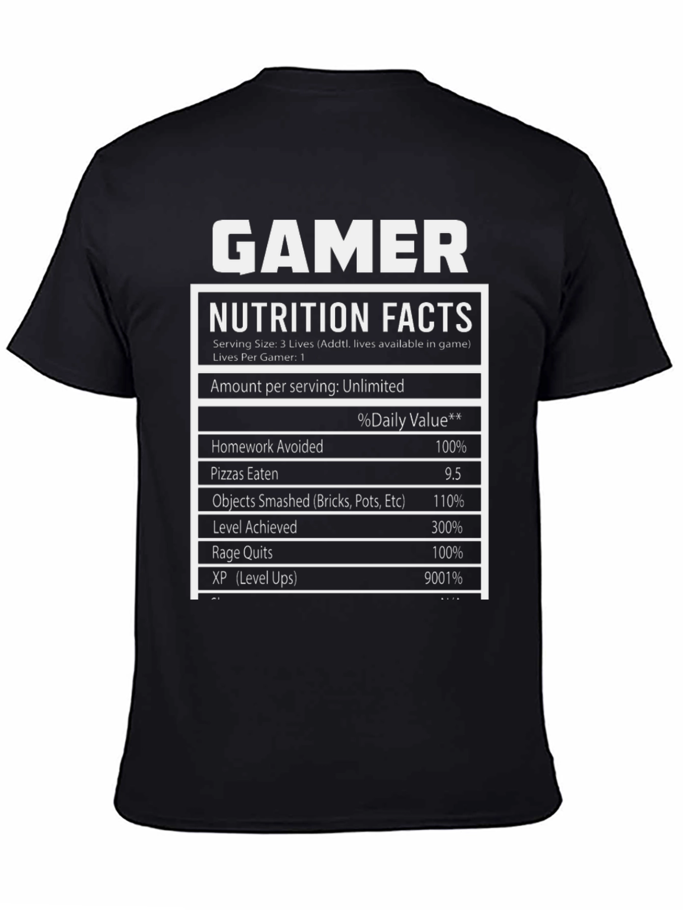 Gamer Nutrition Facts T-Shirt - Funny Gift