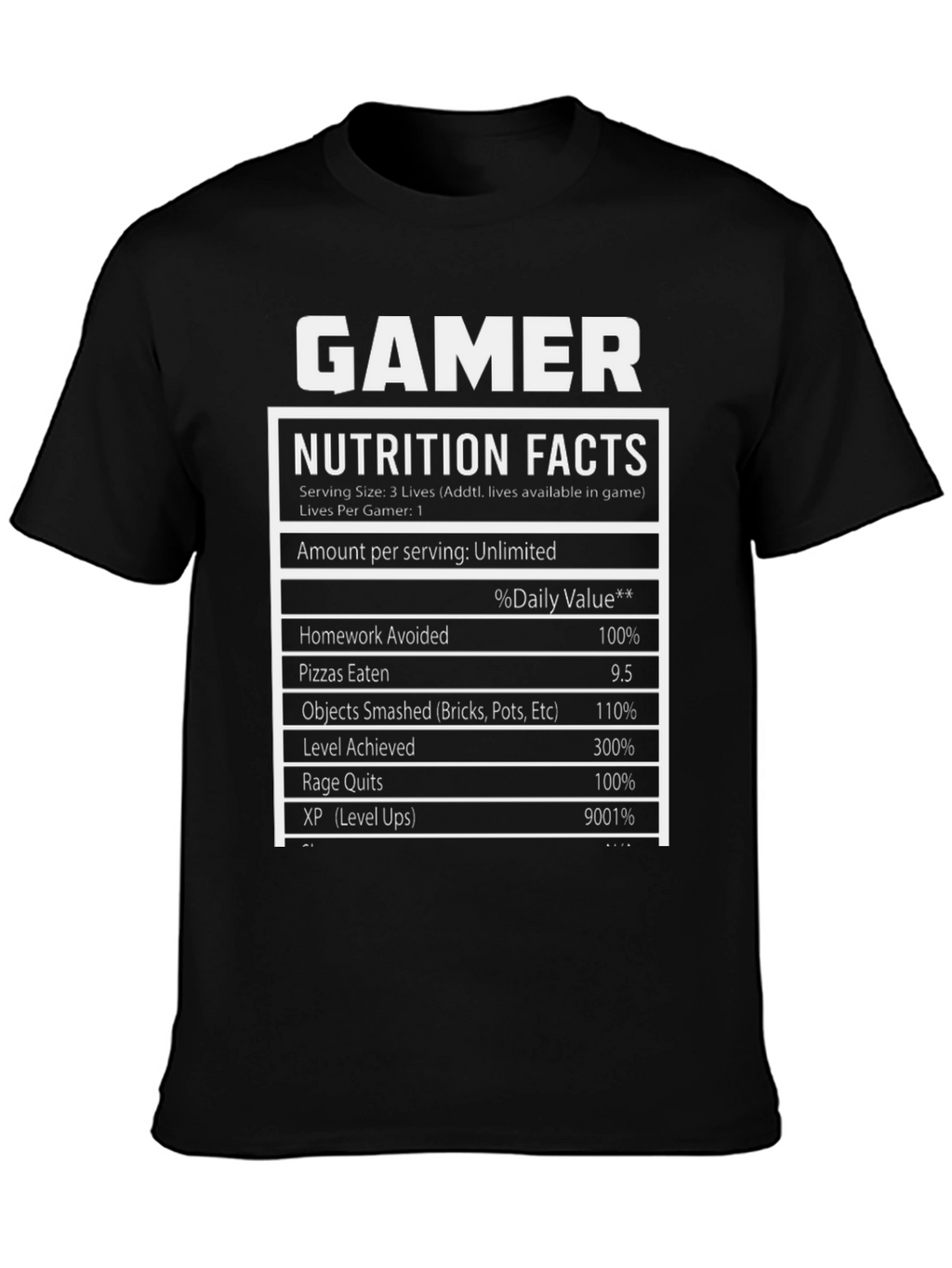Gamer Nutrition Facts T-Shirt - Funny Gift