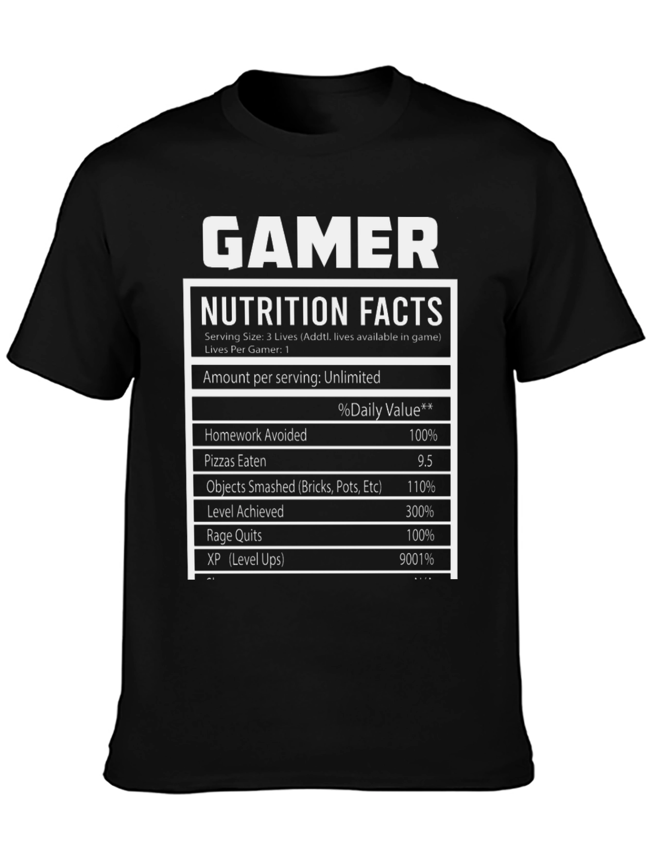 Gamer Nutrition Facts T-Shirt - Funny Gift