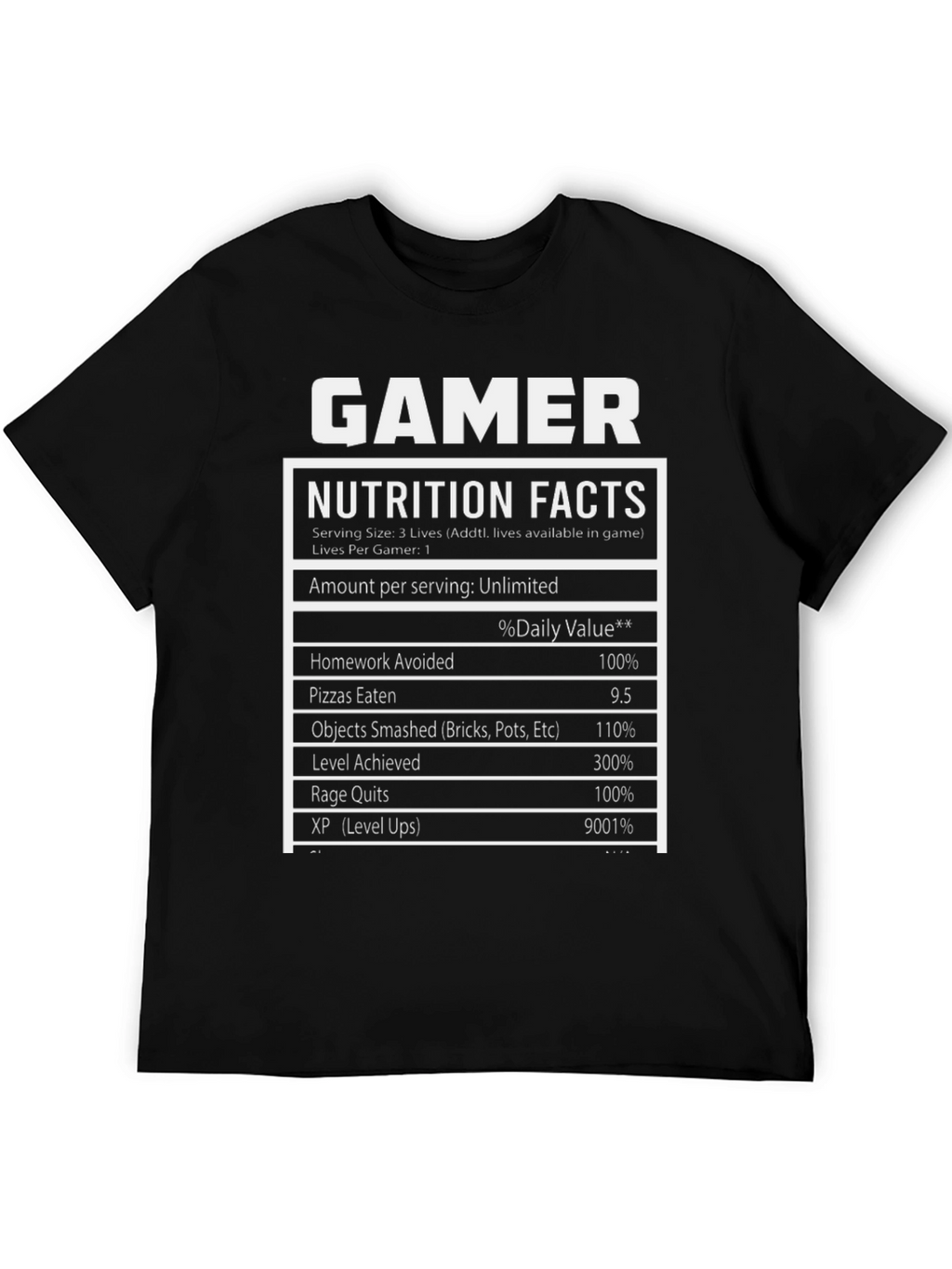Gamer Nutrition Facts T-Shirt - Funny Gift