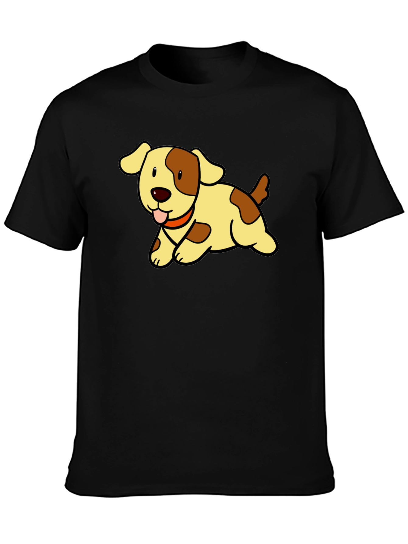 Cute Puppy Cartoon Black T-Shirt
