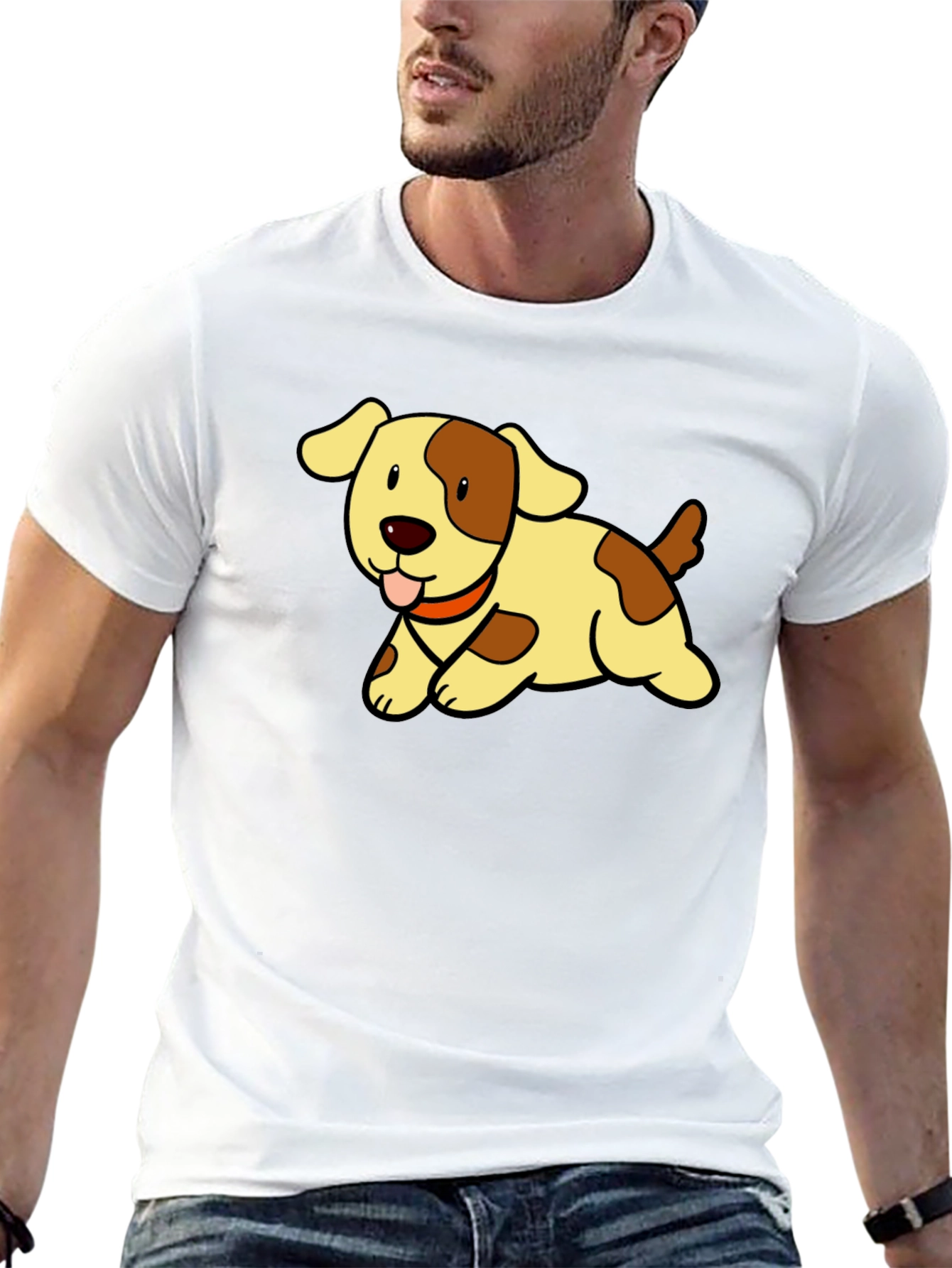 Cute Puppy Cartoon Black T-Shirt