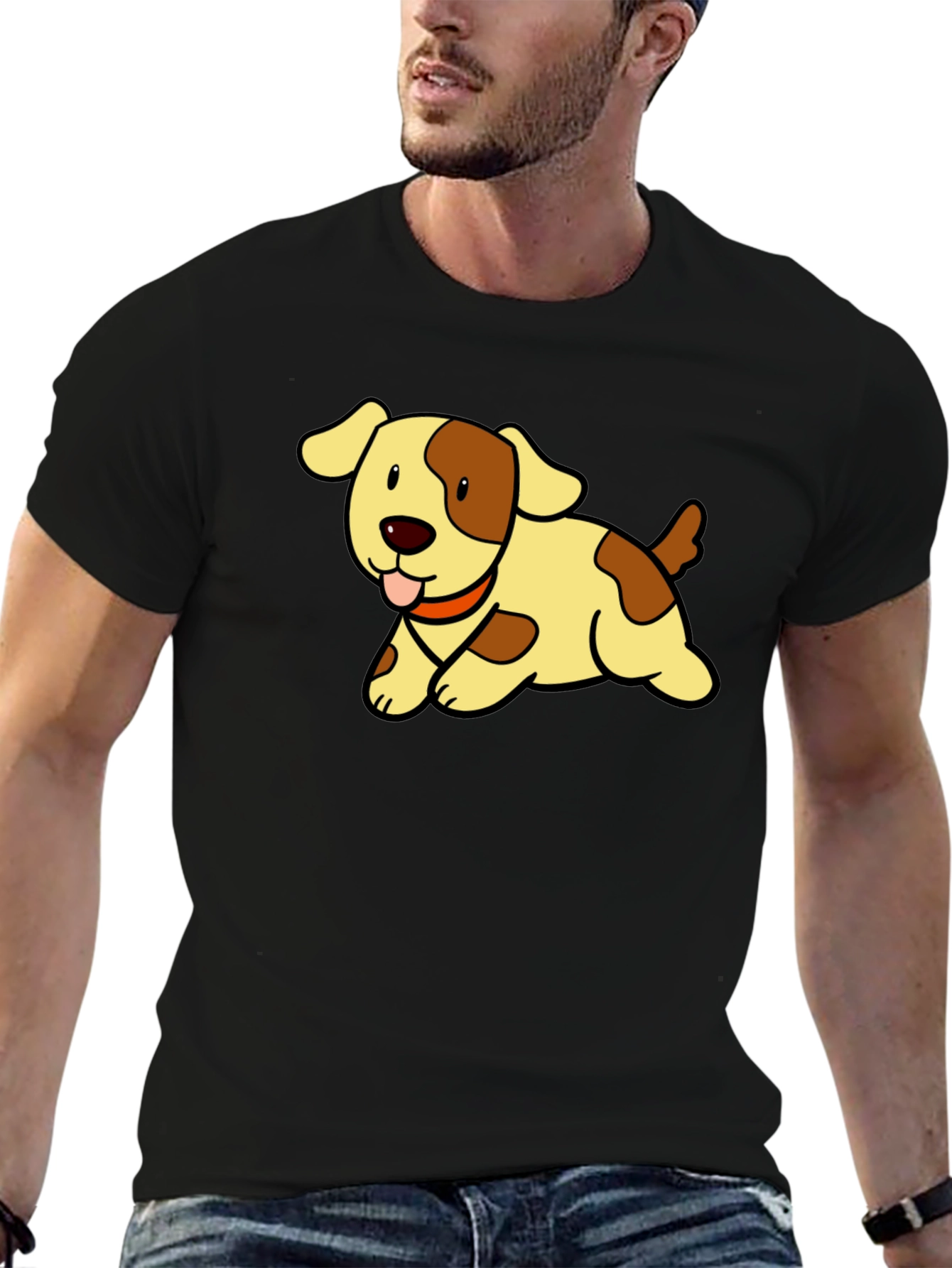 Cute Puppy Cartoon Black T-Shirt