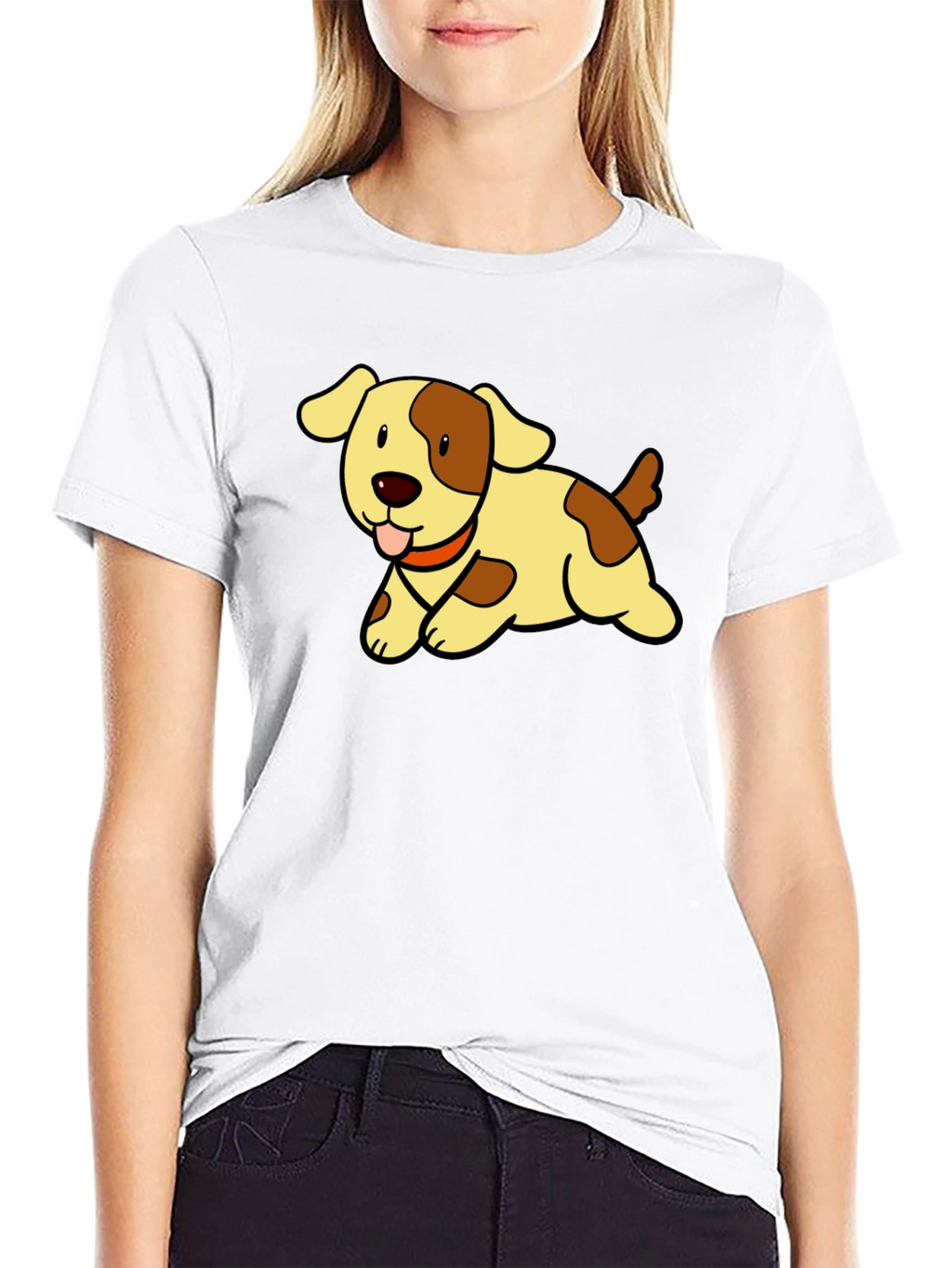 Cute Puppy Cartoon Black T-Shirt