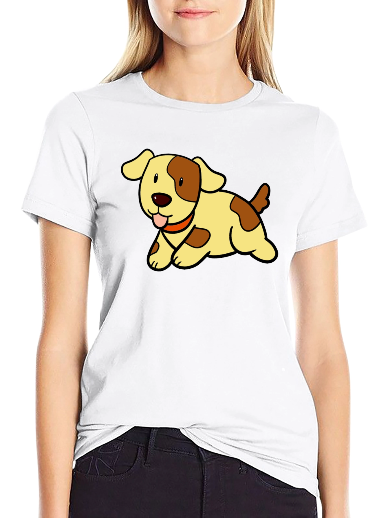 Cute Puppy Cartoon Black T-Shirt