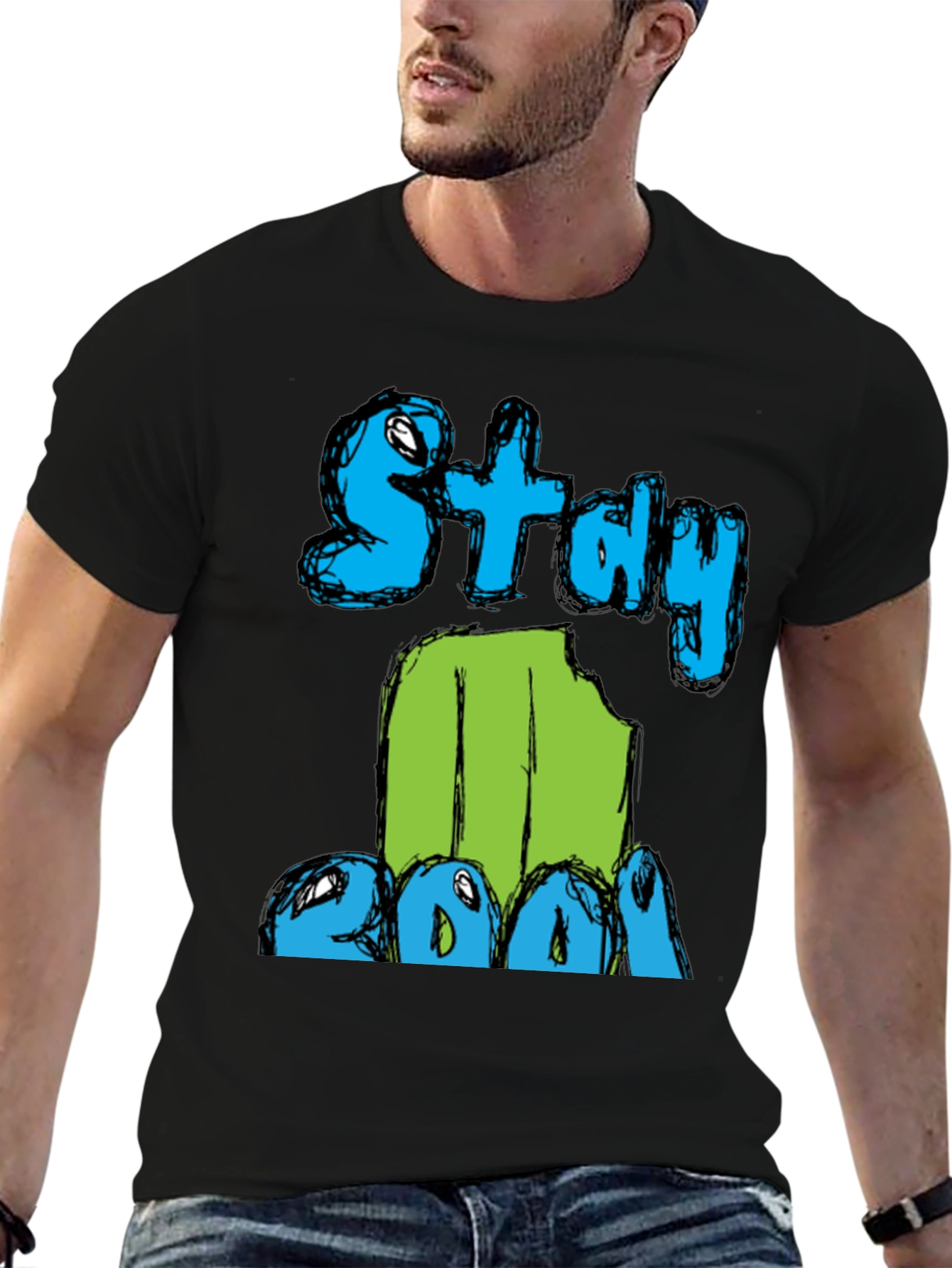 Stay Cool Graphic Print Mens Black T-Shirt