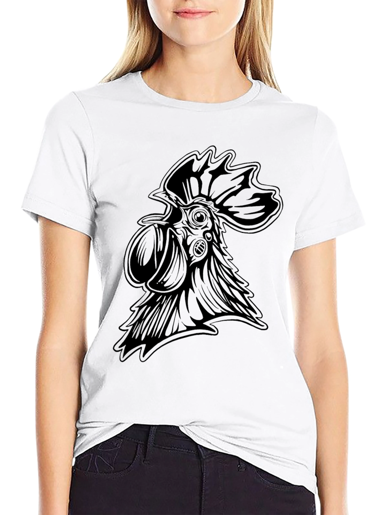 Mens Black Rooster Graphic T-Shirt