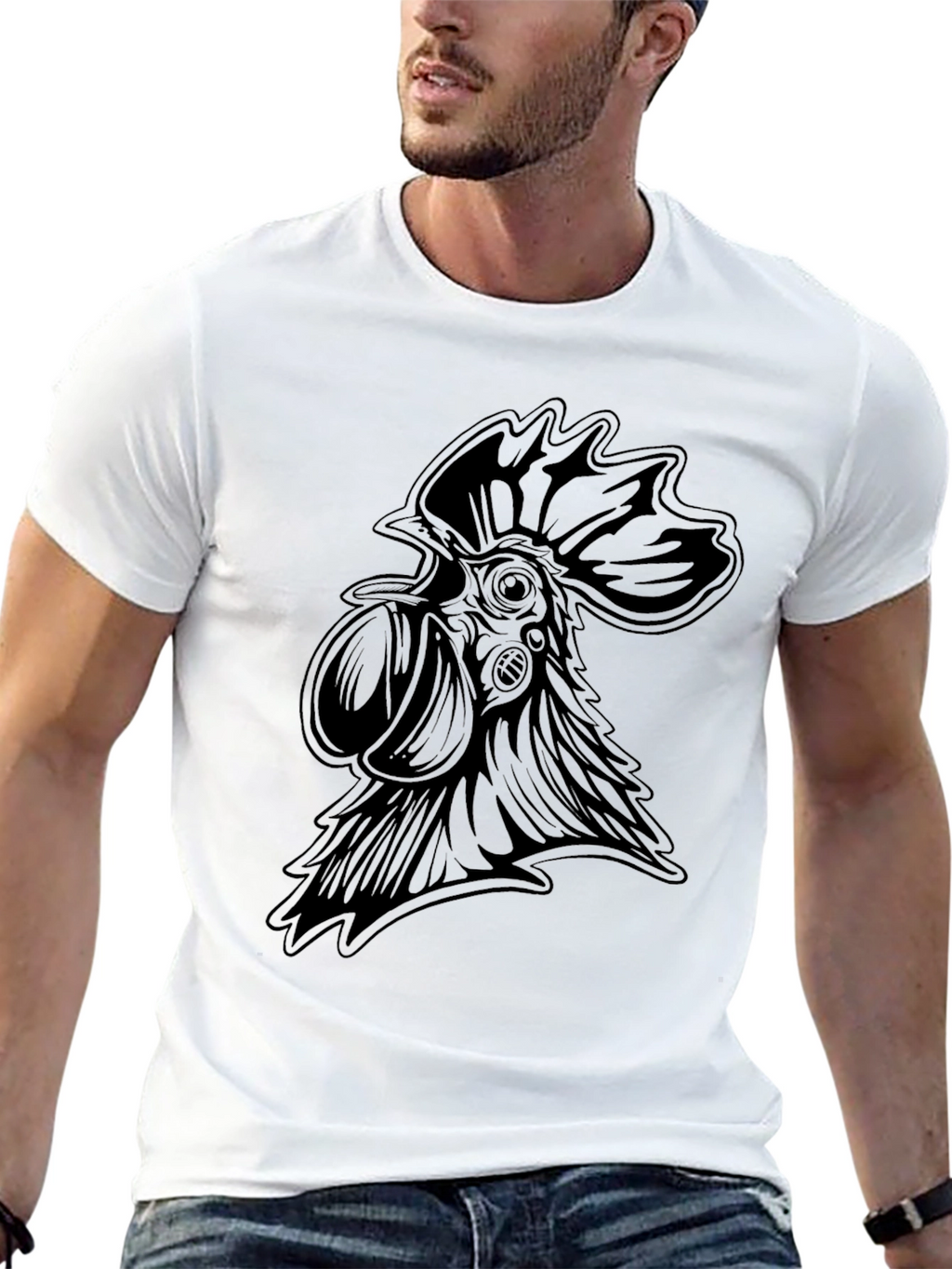 Mens Black Rooster Graphic T-Shirt