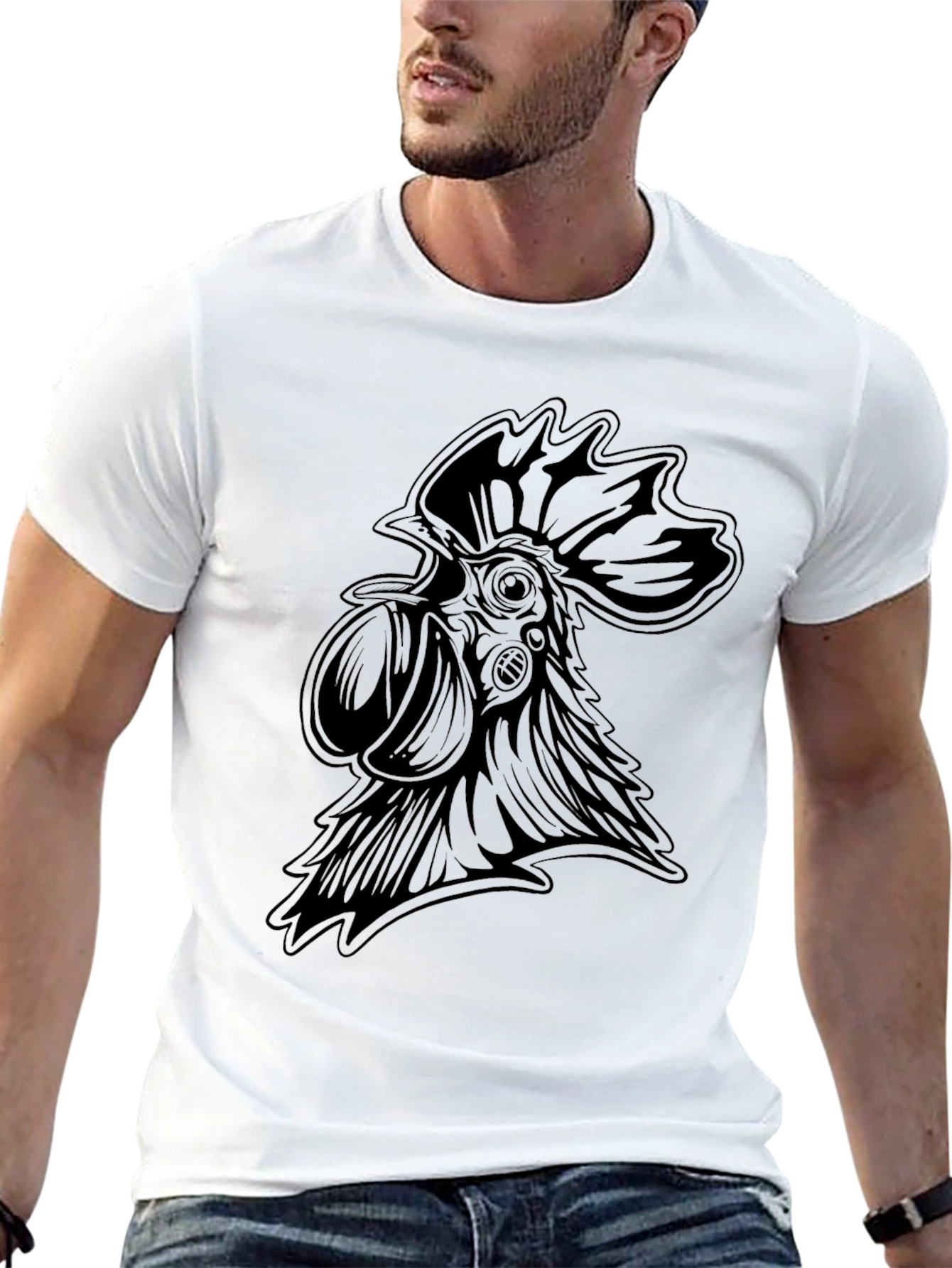 Mens Black Rooster Graphic T-Shirt