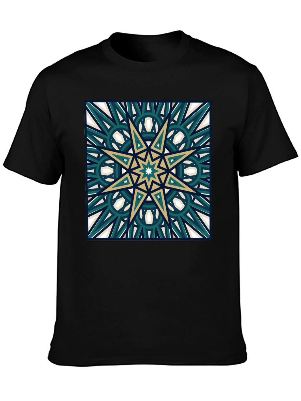 Geometric Star Design Black T-Shirt
