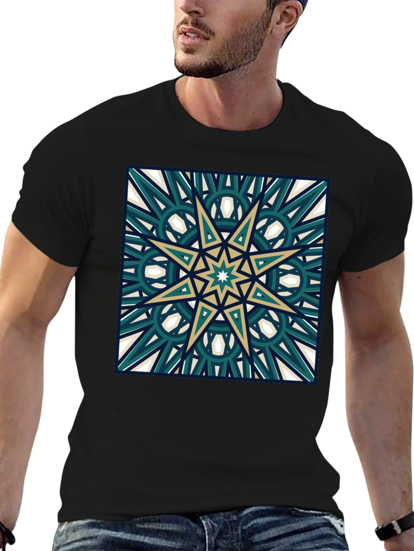 Geometric Star Design Black T-Shirt