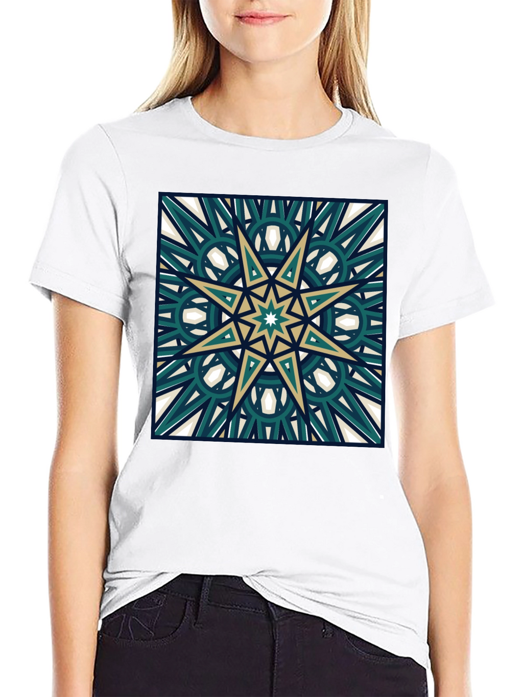 Geometric Star Design Black T-Shirt