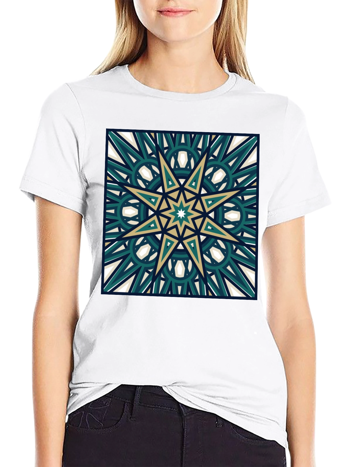 Geometric Star Design Black T-Shirt
