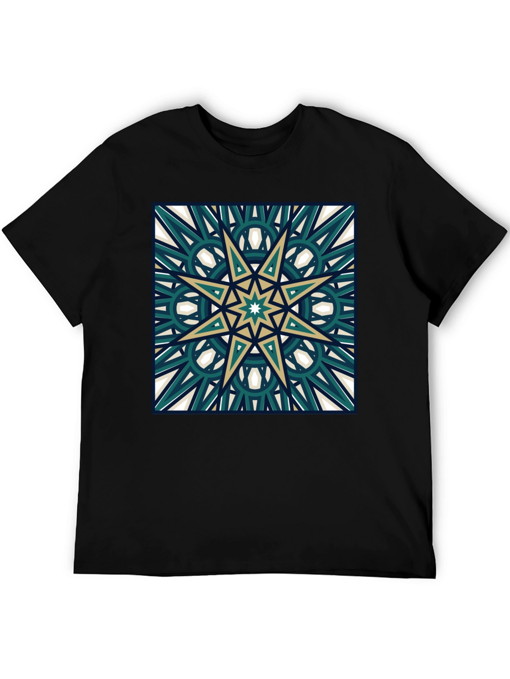 Geometric Star Design Black T-Shirt